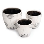 Pots de fleurs en céramique blanc motif pissenlits, 3 pces