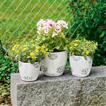 Pots de fleurs en céramique blanc motif pissenlits, 3 pces