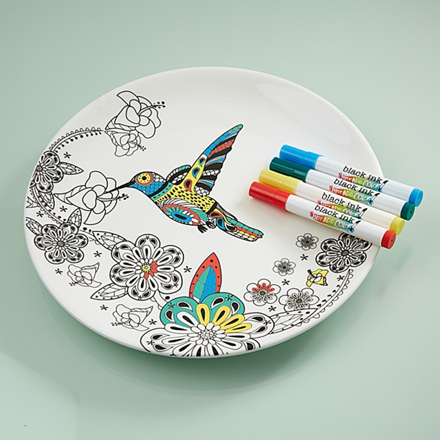 Assiette en porcelaine à colorier colibri