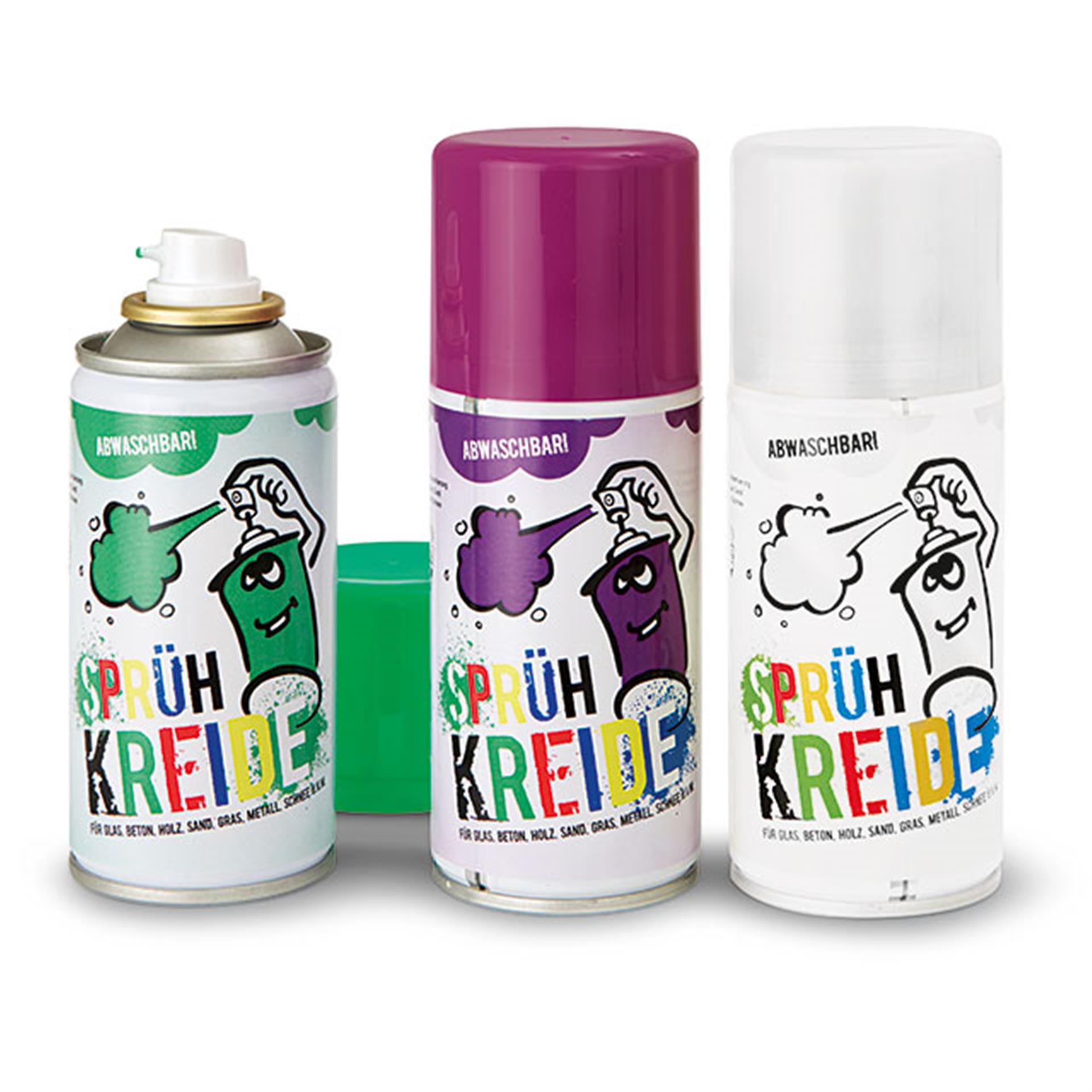 Craie en spray verte, violette et blanche