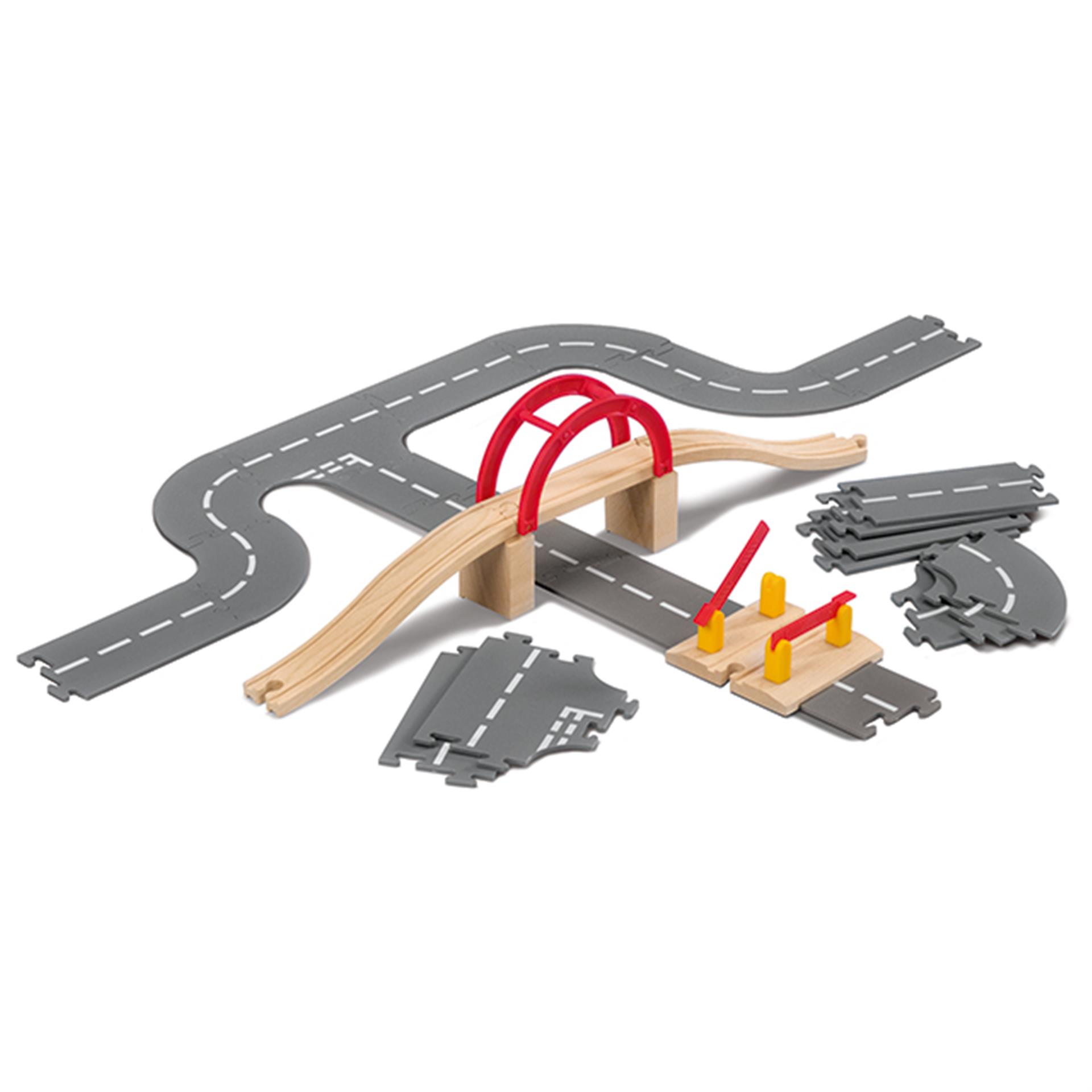 Jeu de construction de routes en bois 28 pcs.