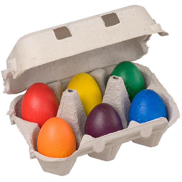 Uova multicolor in legno, 6 pezzi