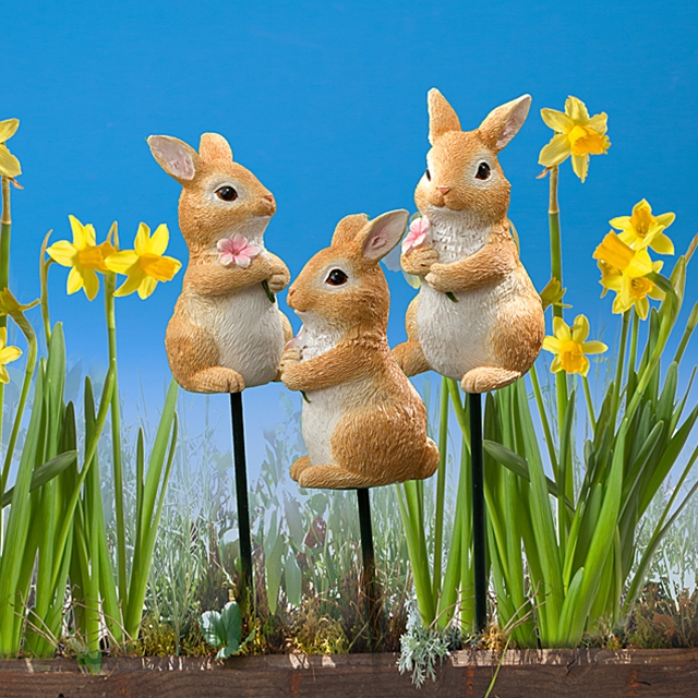 Lapins à piquer pour pots de fleurs, 3 pièces