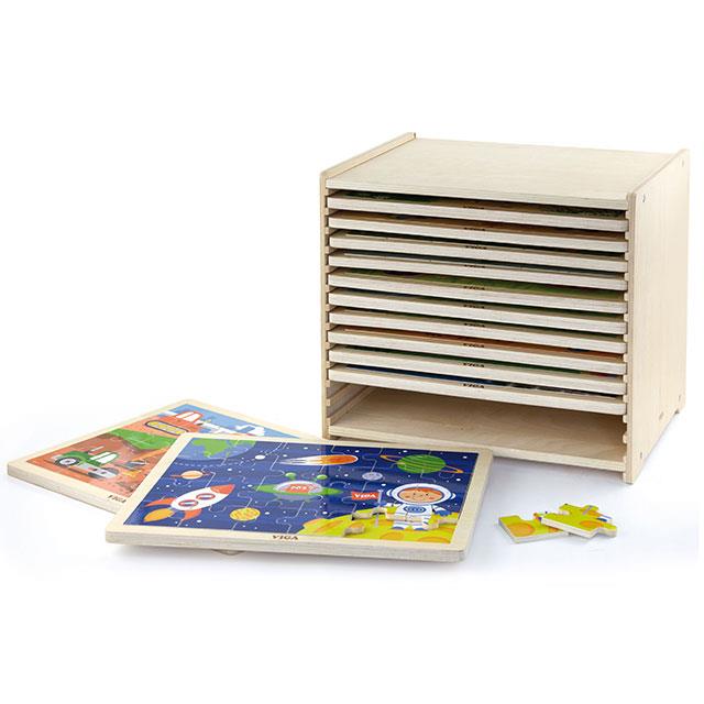 Puzzles di legno in scatola di legno, 24 pezzi