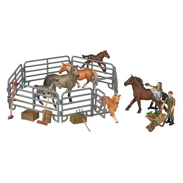 Figurines animales, enclos pour chevaux 19 pces