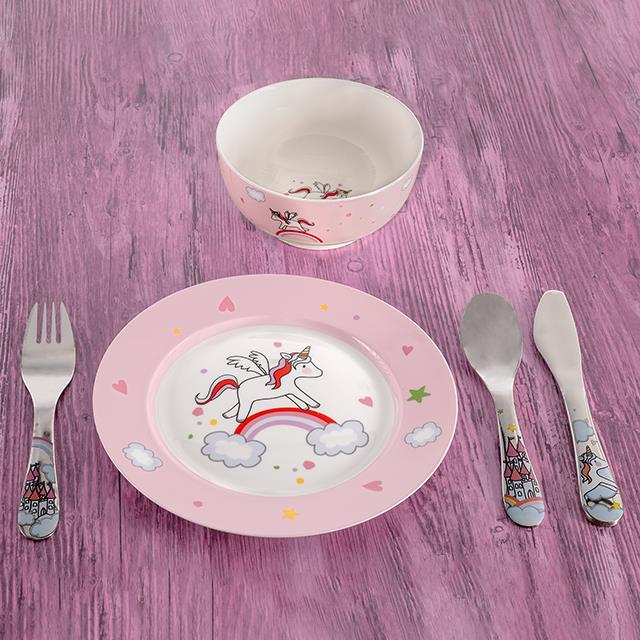 Service vaisselle et couverts pour enfants licorne