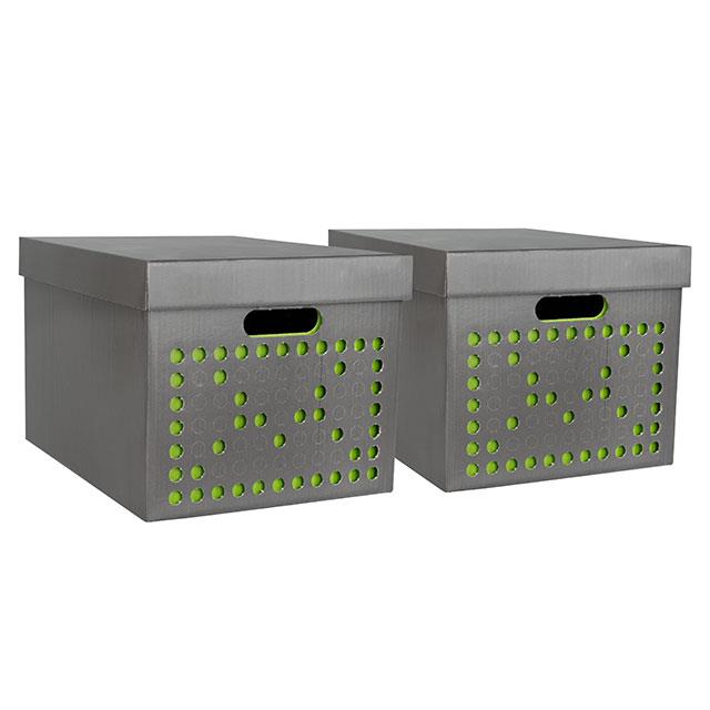 Boîtes de rangement 2 pces gris/vert