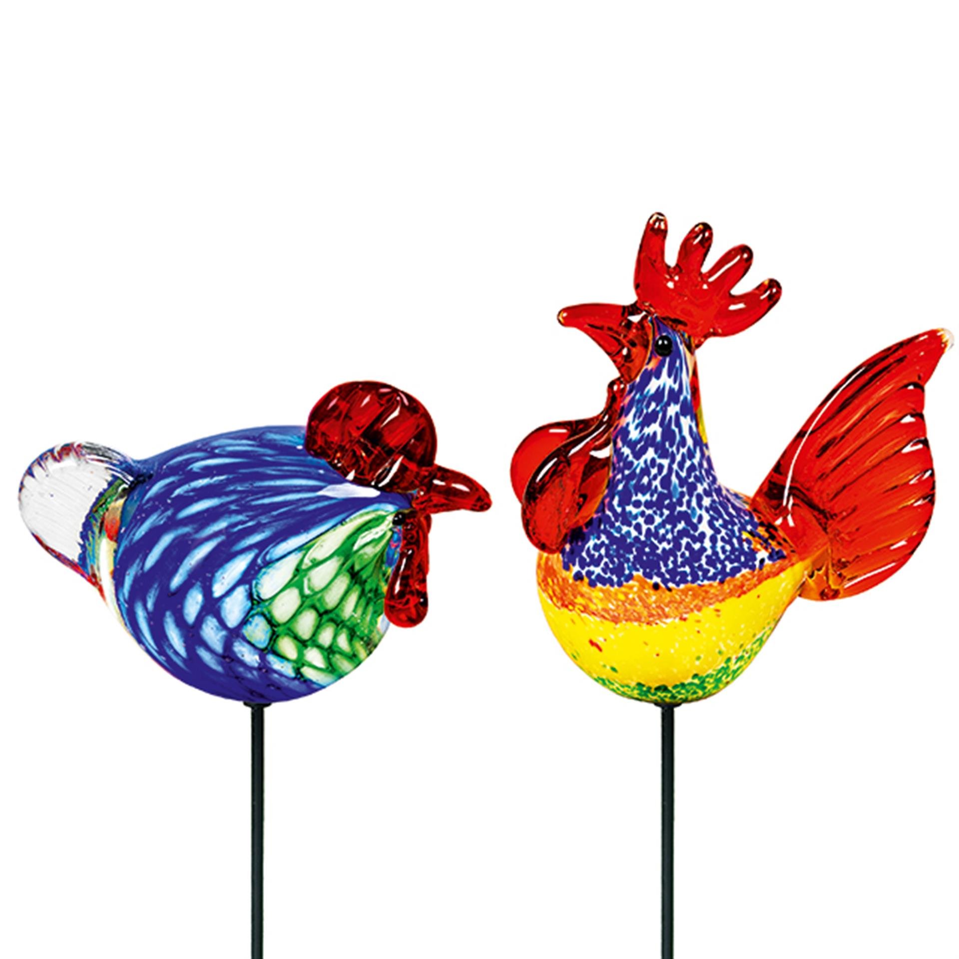 Gartenstecker Glasfigur Huhn & Hahn