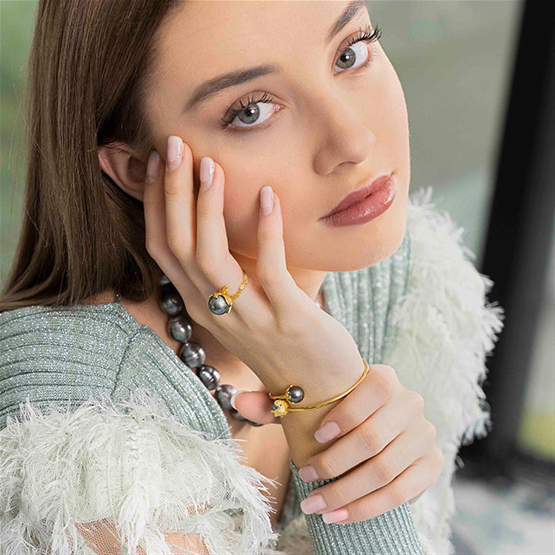 Bracelet et bague avec perles plaquées or Aurora