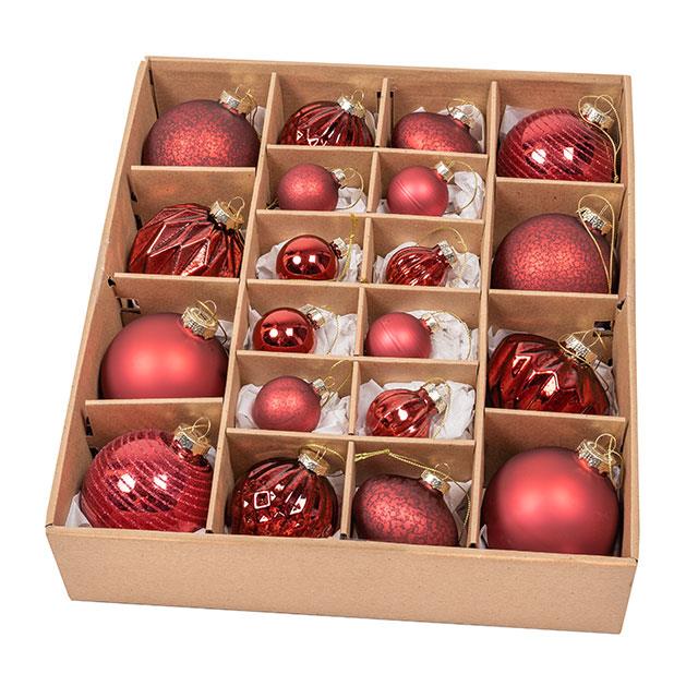 Assortiment de boules de Noël rouges, 18 pces