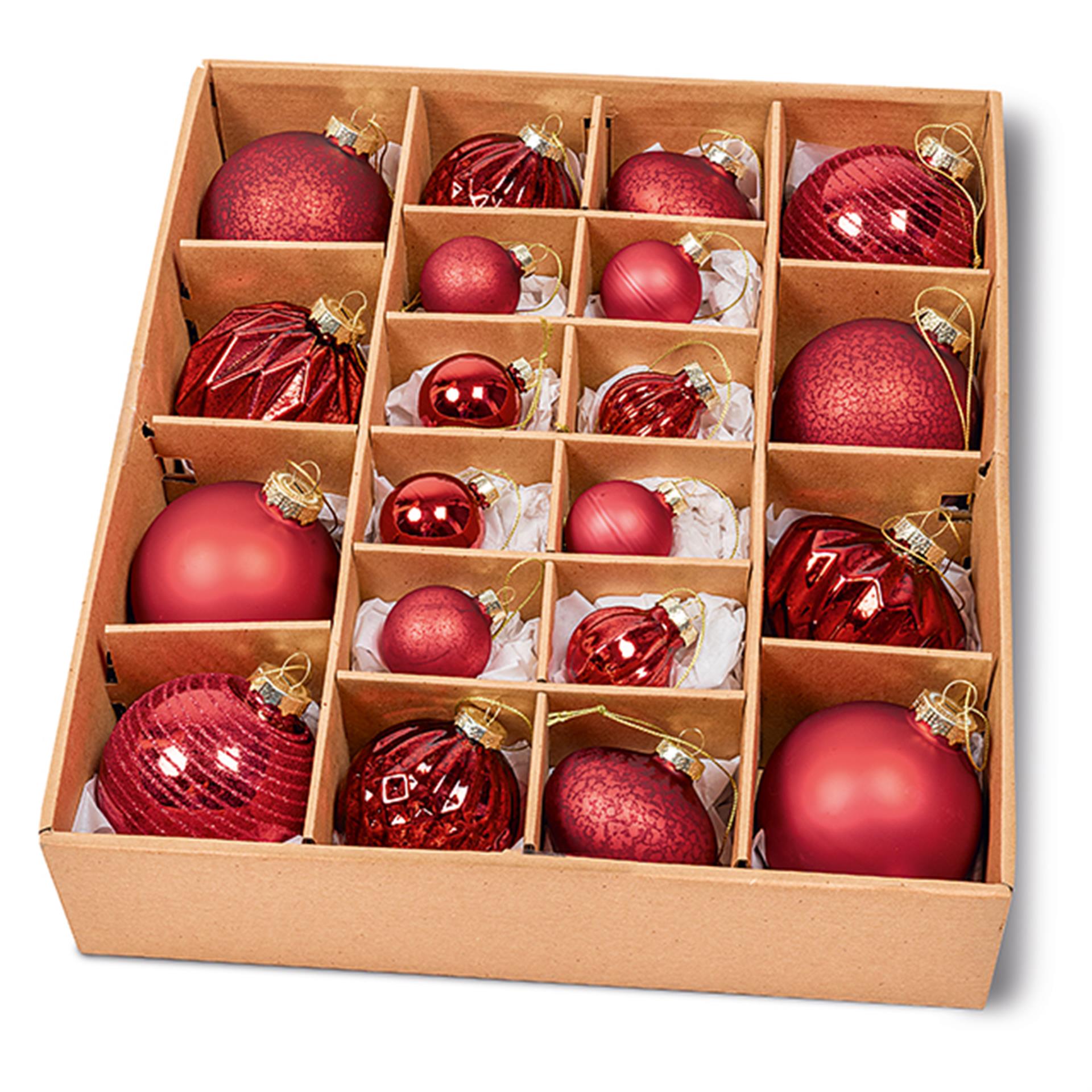 Assortiment de boules de Noël rouges, 18 pces