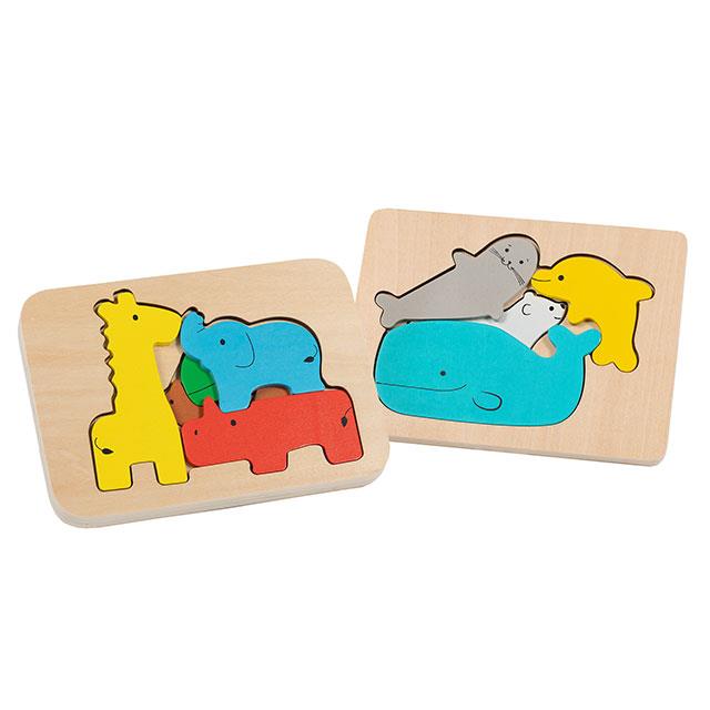 Puzzles multicouches animaux du monde 2 pces