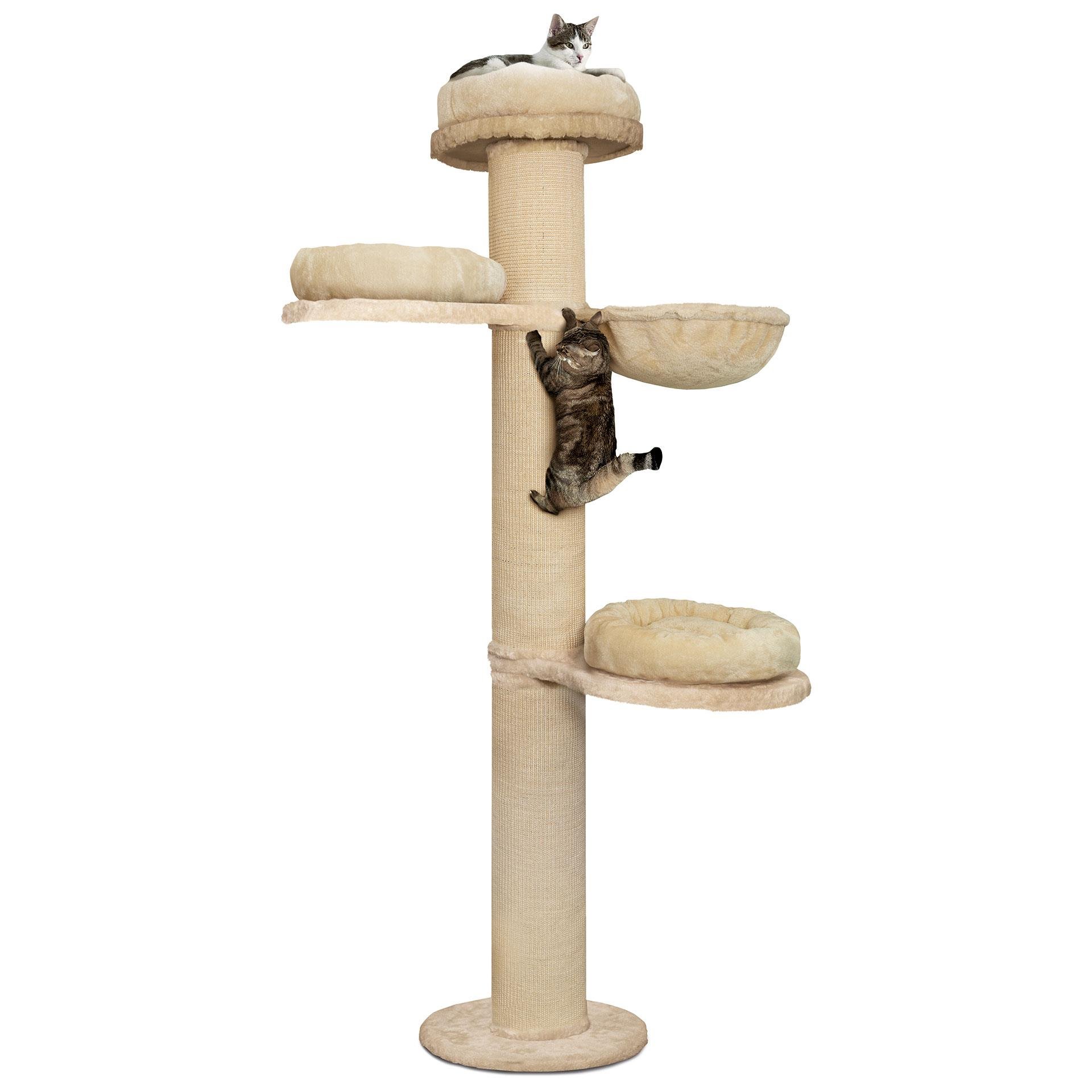 Katzen Kratzbaum/Kratzsäule beige Höhe 2 m, Durchmesser 20 cm, 3 waschbare Betten, 1 XL Hängematte