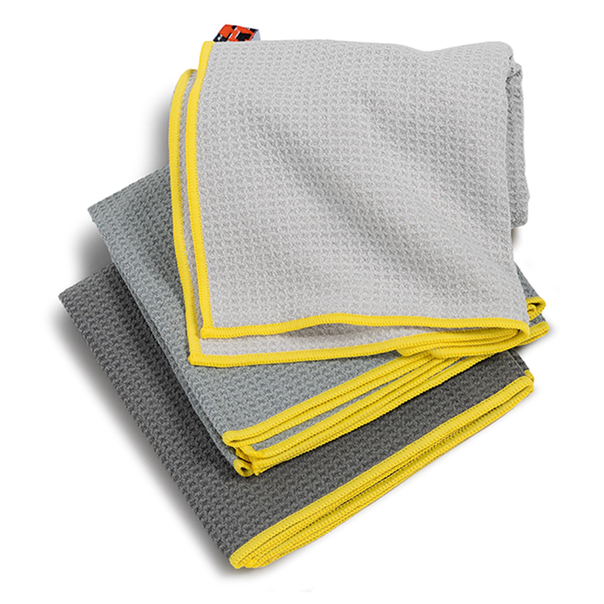 Maxtech Abtrocknungstücher Set Gray 3tlg. in Grautönen mit gelben Rändern