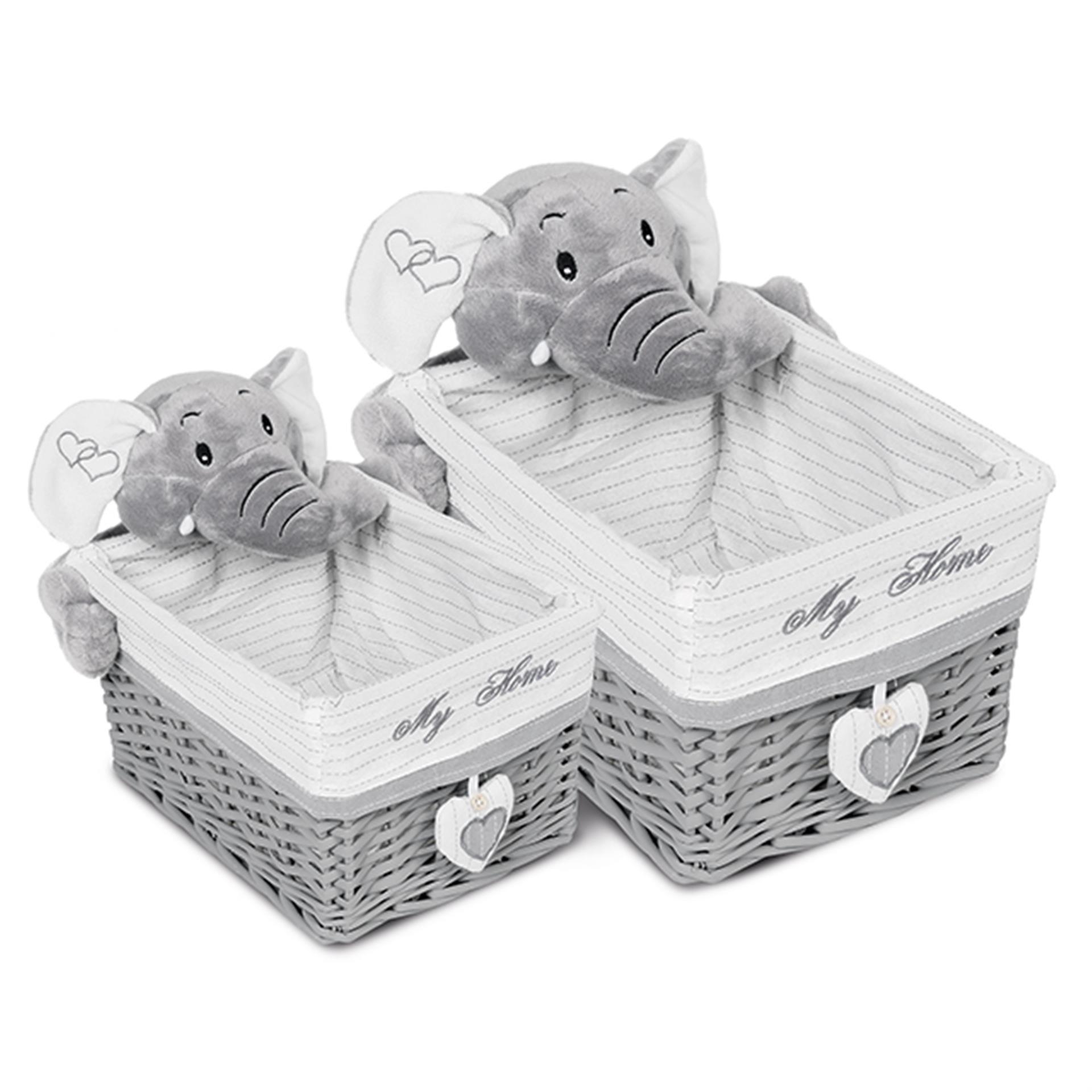 Corbeilles de rangement avec peluche éléphant, 2 pces