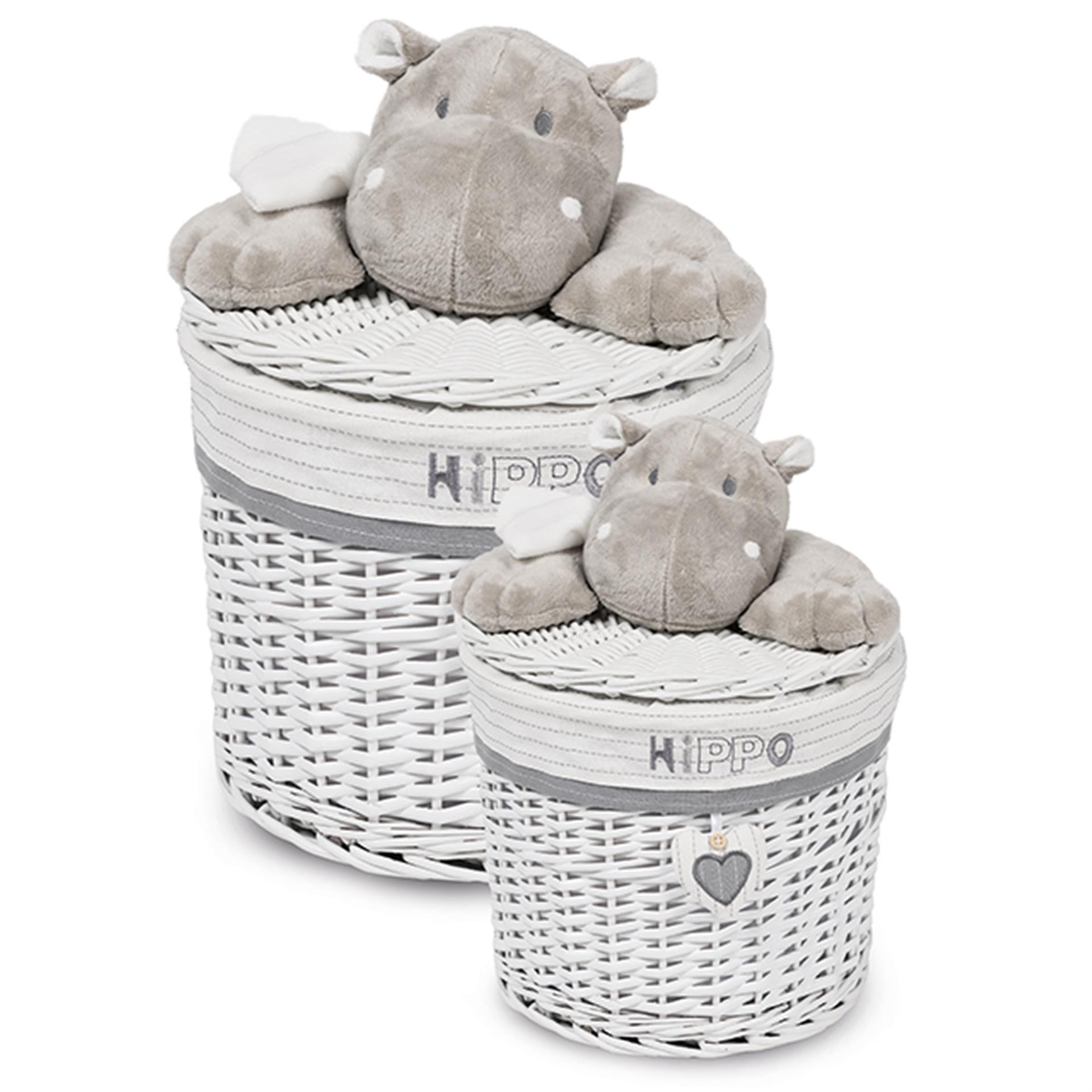 Paniers de rangement avec peluche hippopotame, 2 pces