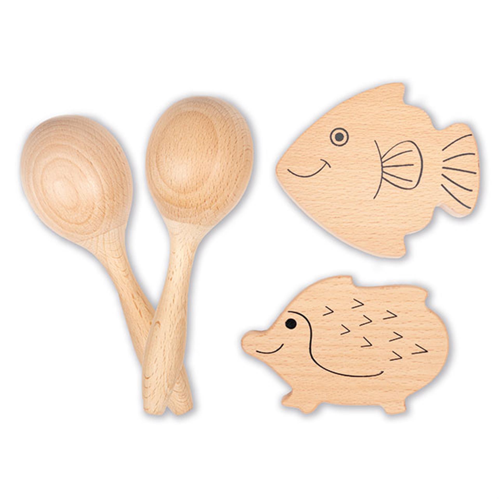 Maracas et hochets animaux, 4 pces