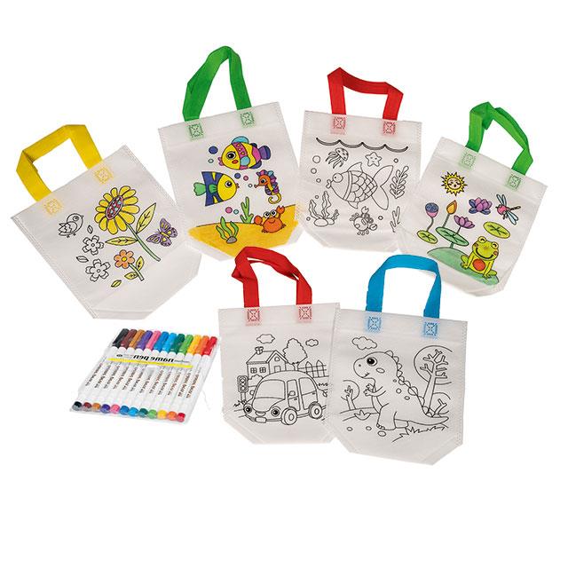 Sacs en tissu à colorier, 12 pces avec marqueurs permanents