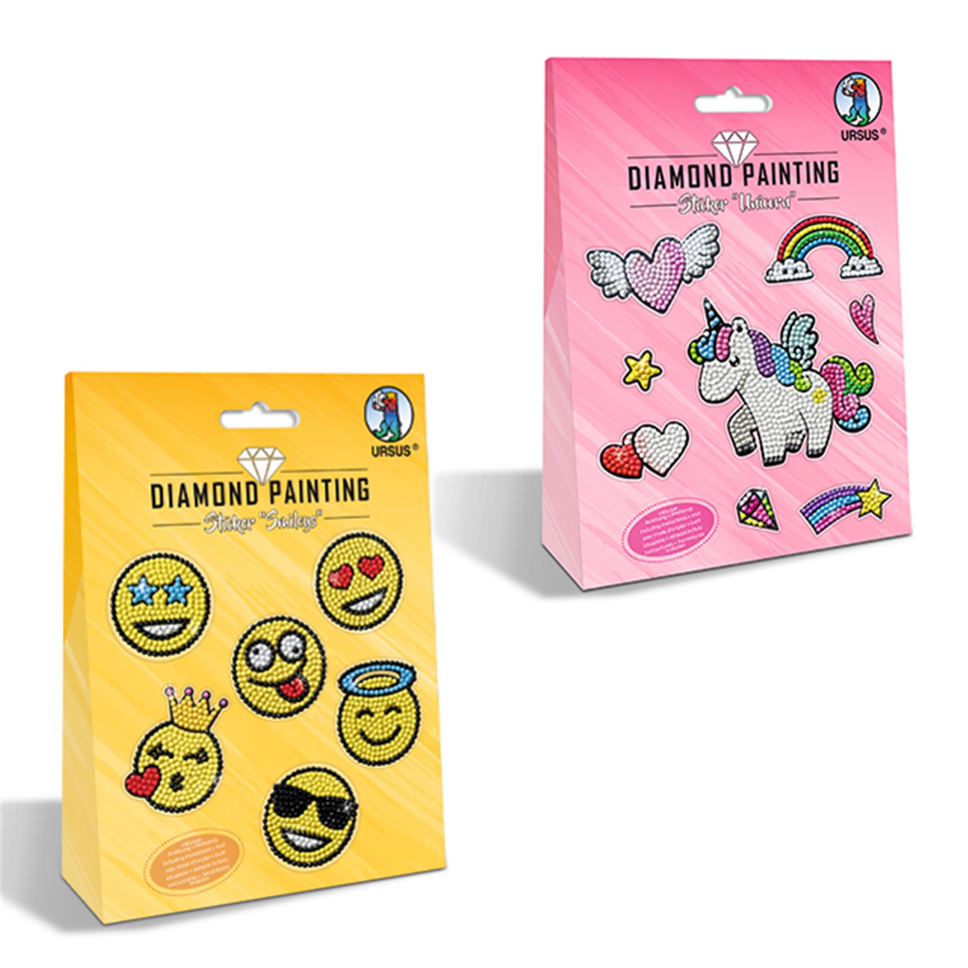 Stickers de peinture diamantés Smileys et licornes