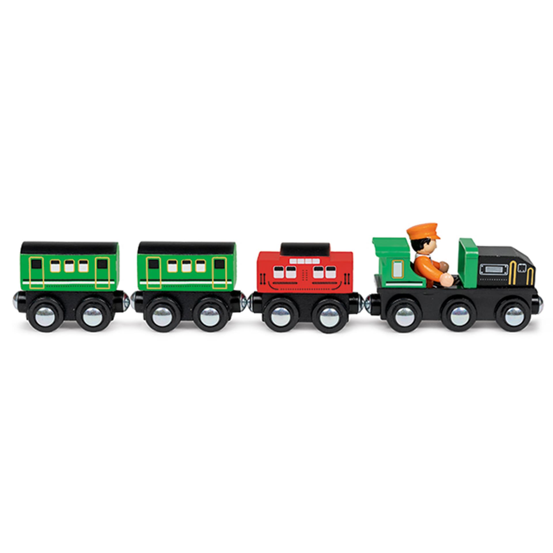 Locomotiva e 3 vagoni per ferrovia di legno