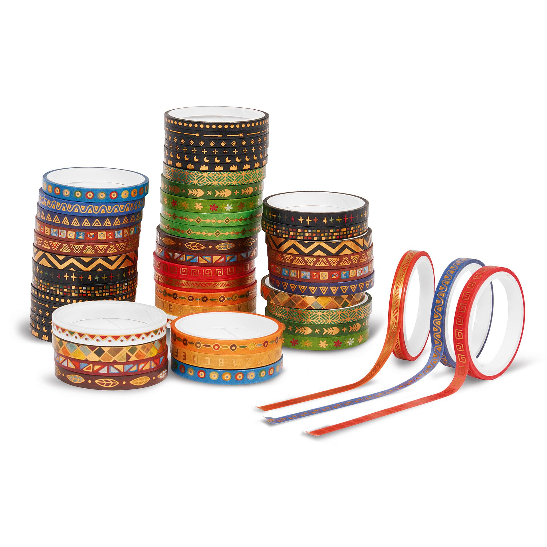 Rubans adhésifs (washi tapes) étroits avec gaufrage doré, 52 pces