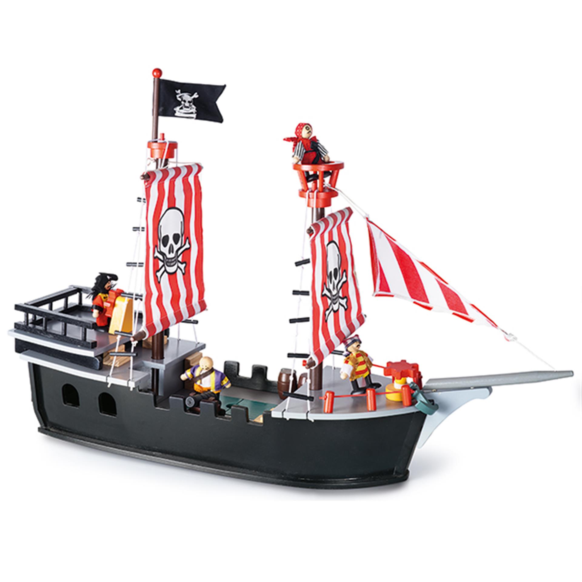 Bâteau pirate du capitaine Barbe Noire, en bois, 10 pces