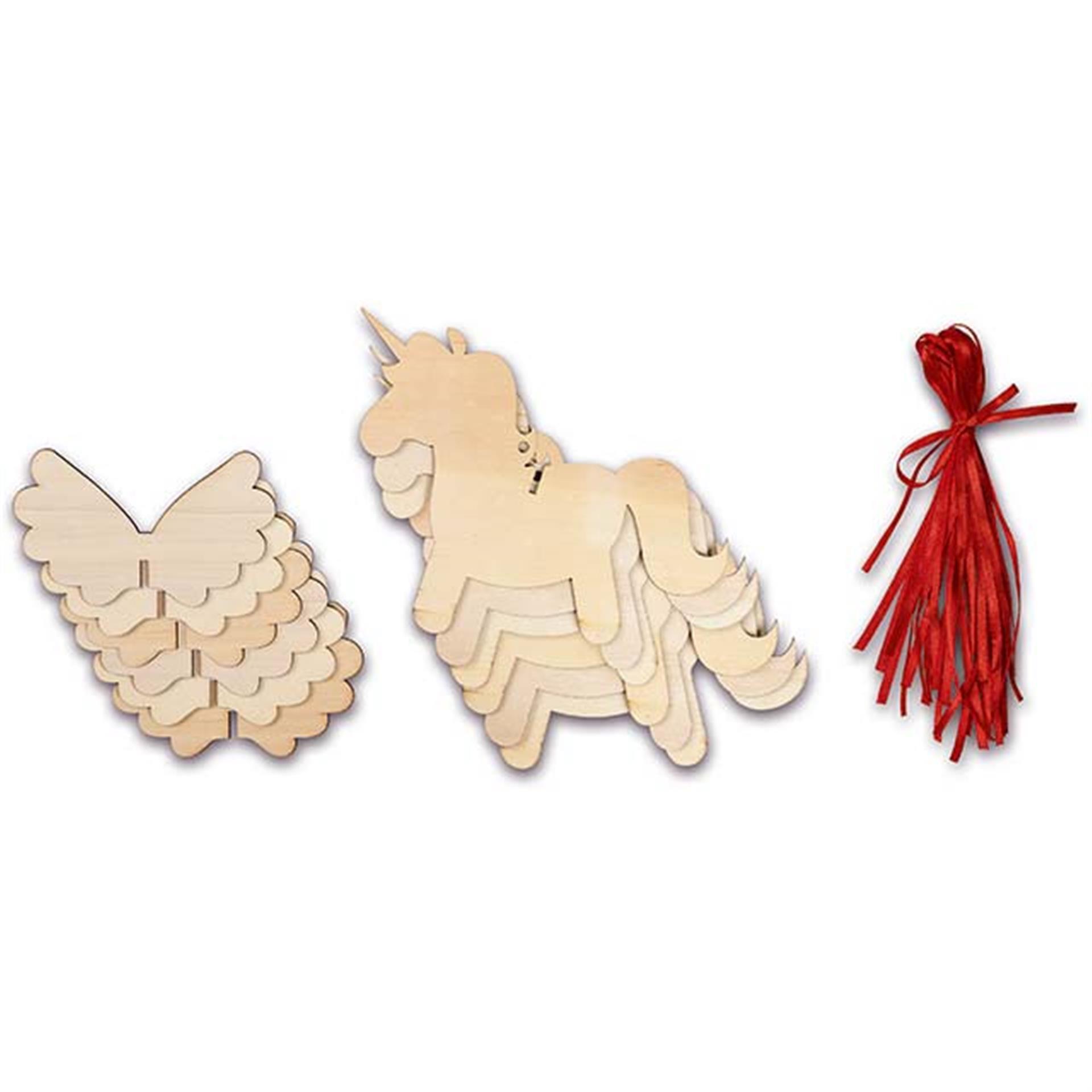 Pendentif Licorne en bois 3D à peindre, 6 pces