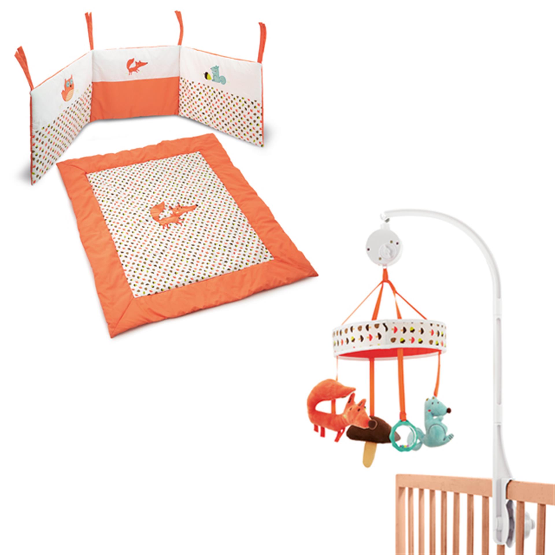  Mobile animaux de la forêt + protection pour la tête du lit de  bébé + tapis de jeu pour bébé