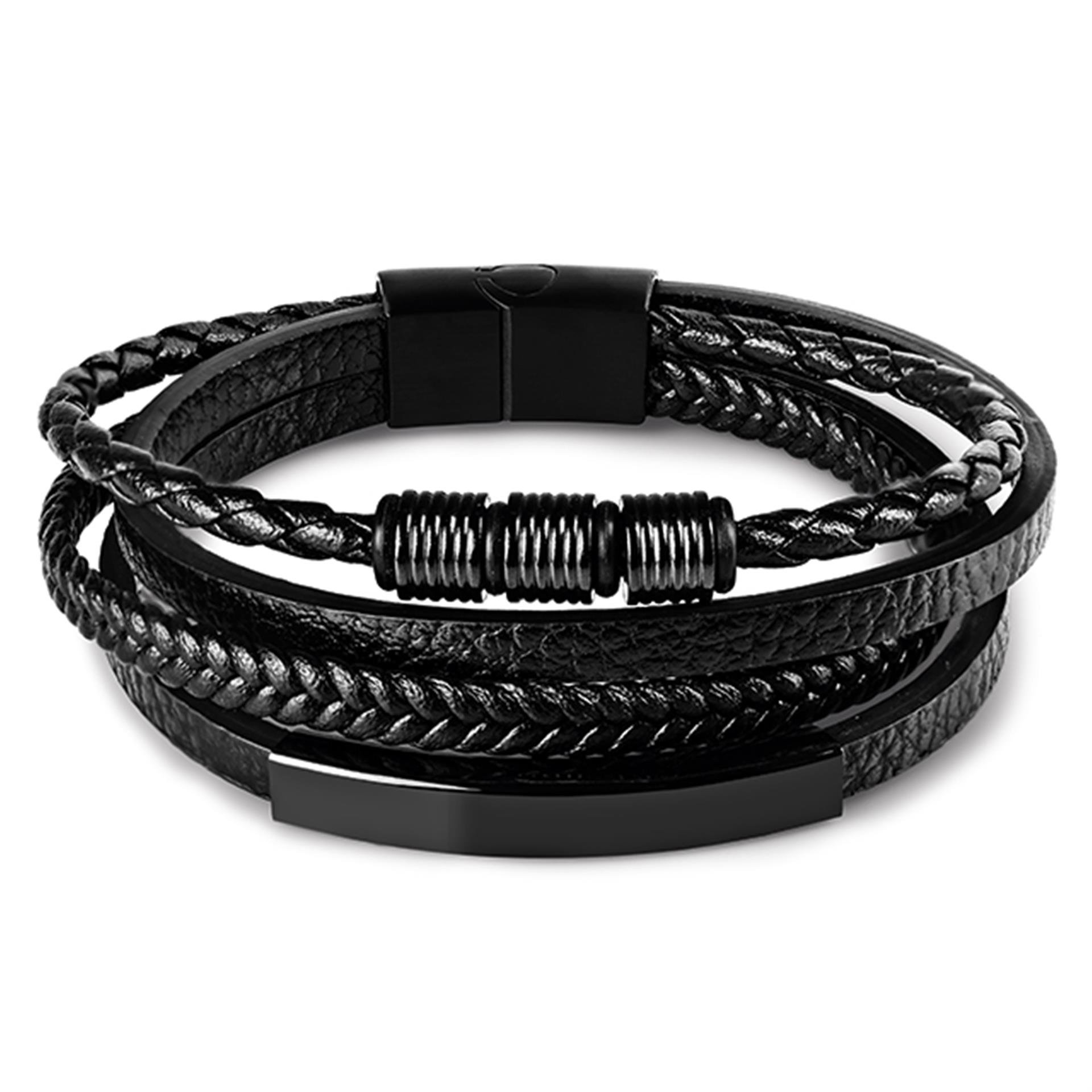 Herren Schwarzes Edelstahl Lederarmband