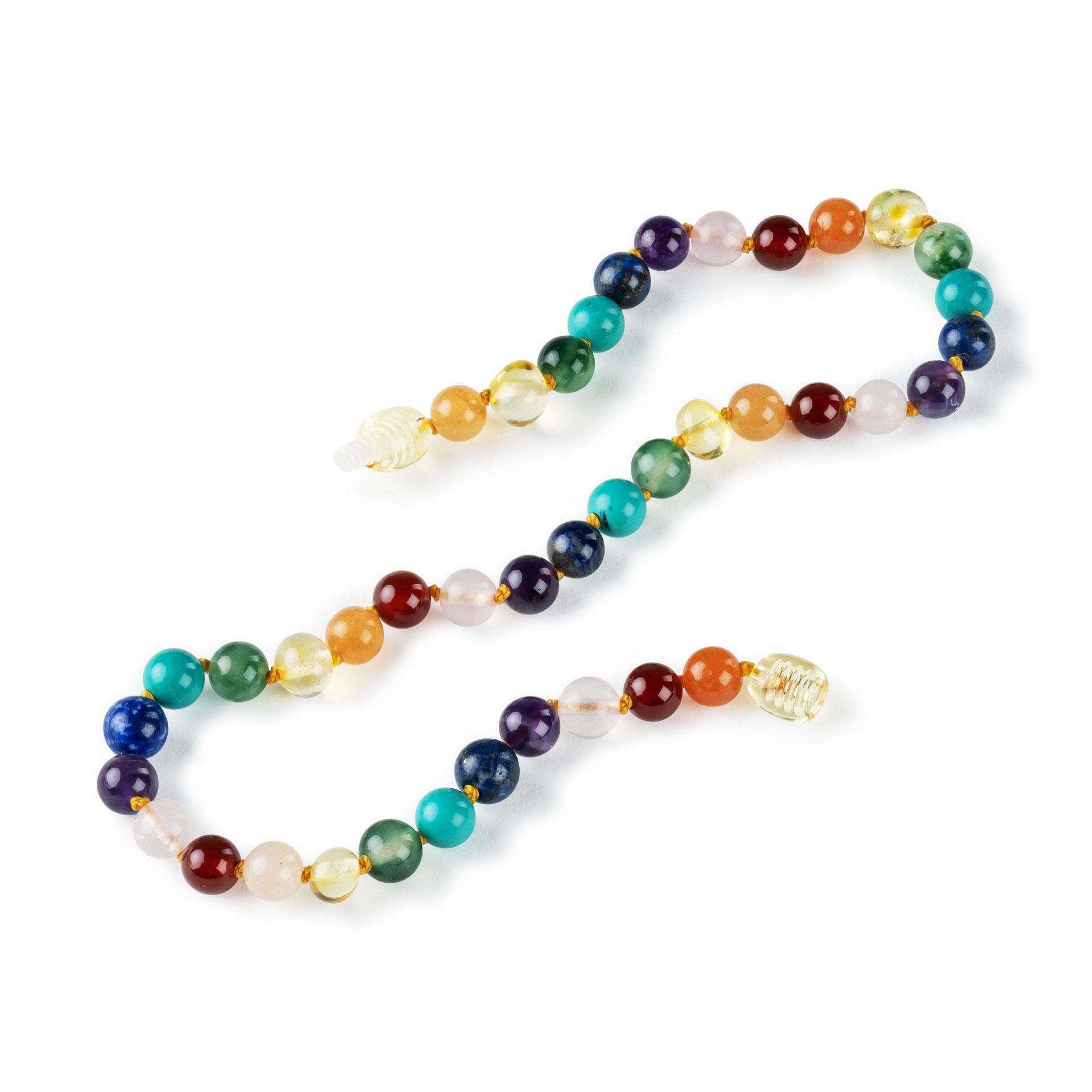 Collier d'ambre pour bébé Chakra arc-en-ciel