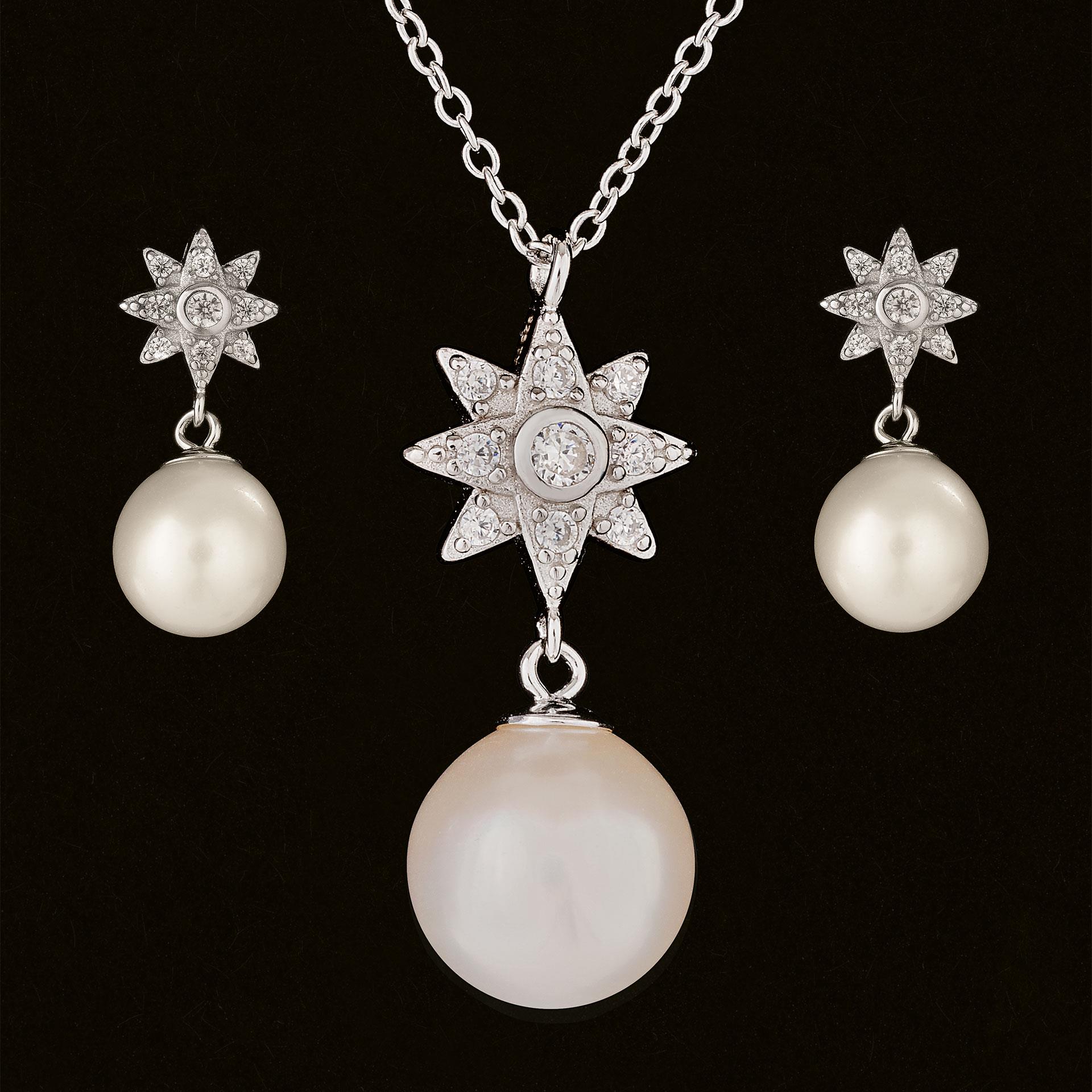 Parure avec pendentif étoile et perle et boucles d'oreilles d'Angelo Fortuna