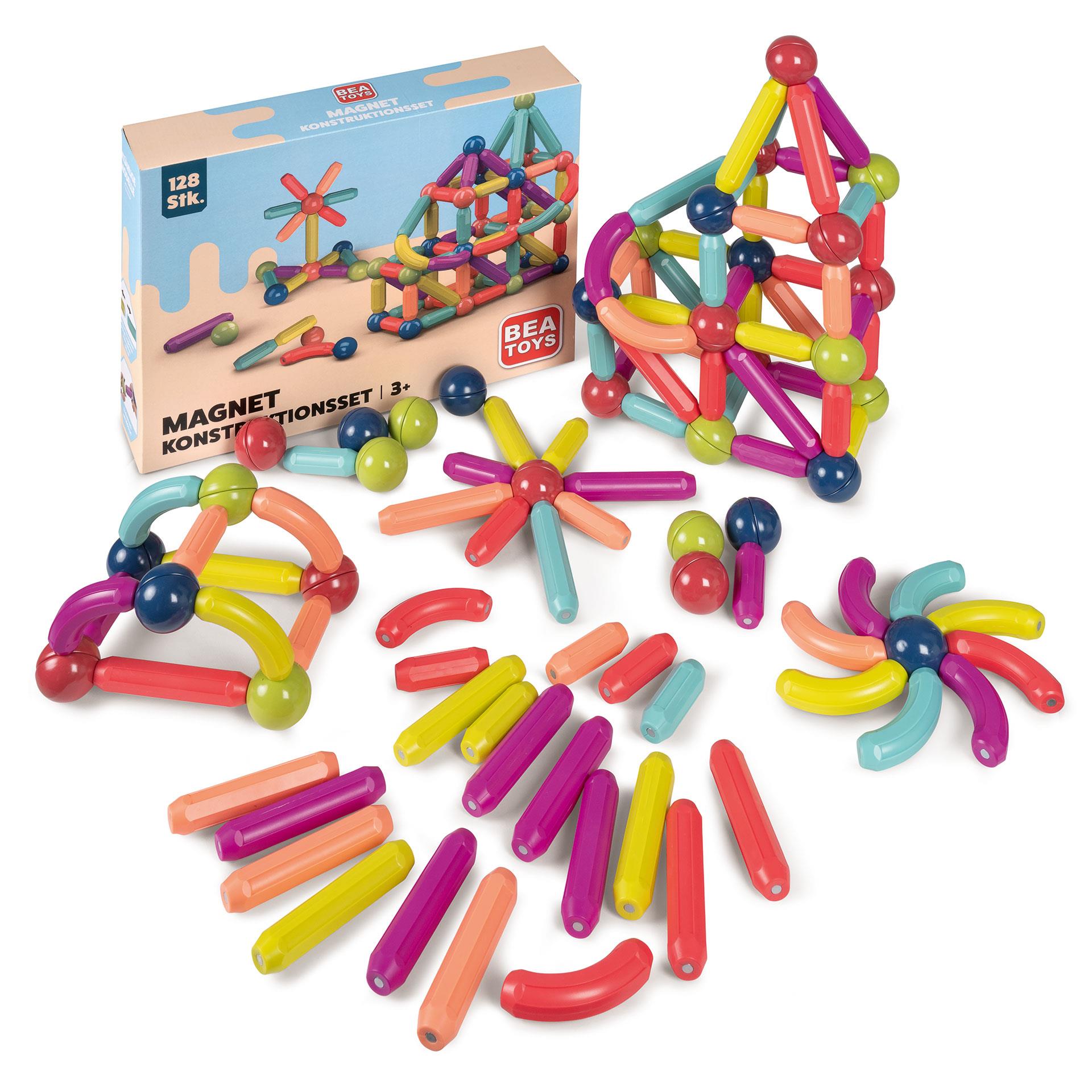 Set de construction magnétique avec barres et billes magnétiques aux couleurs vives, parfait pour la construction créative et l'apprentissage ludique