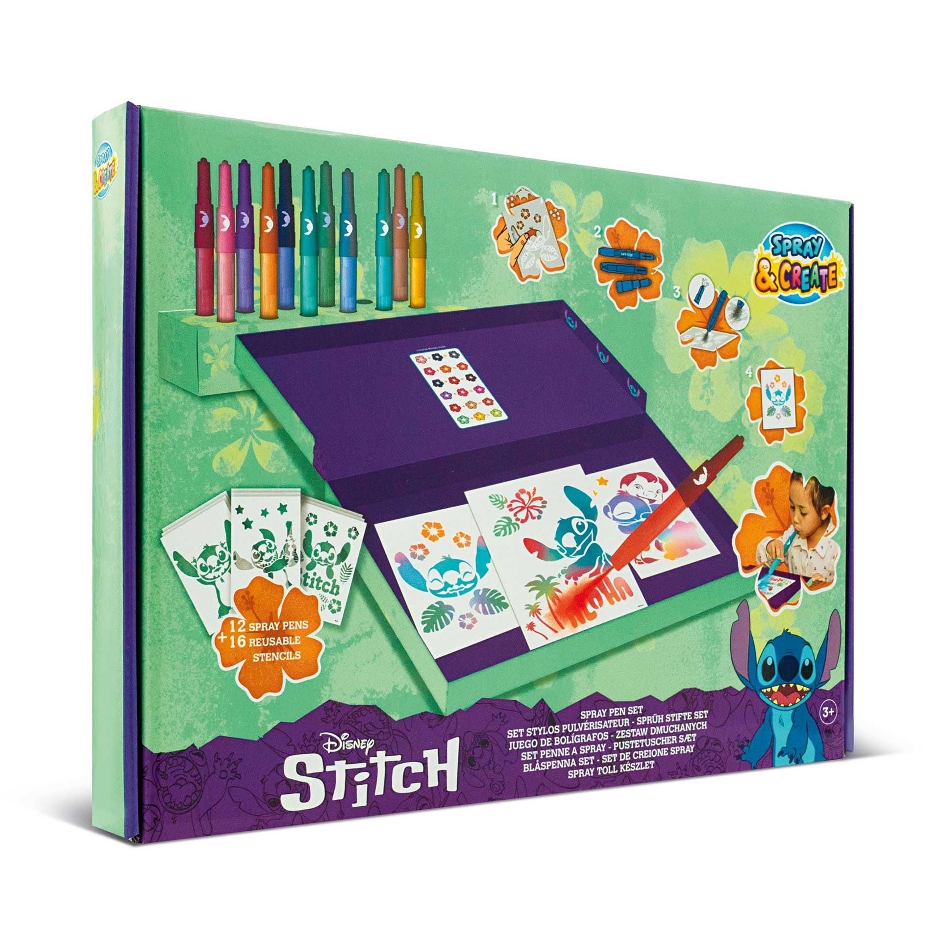 Set di artigianato con 12 penne spray e 16 stencil, set di pittura creativa e artigianato per bambini, tecnica di soffiatura colorata