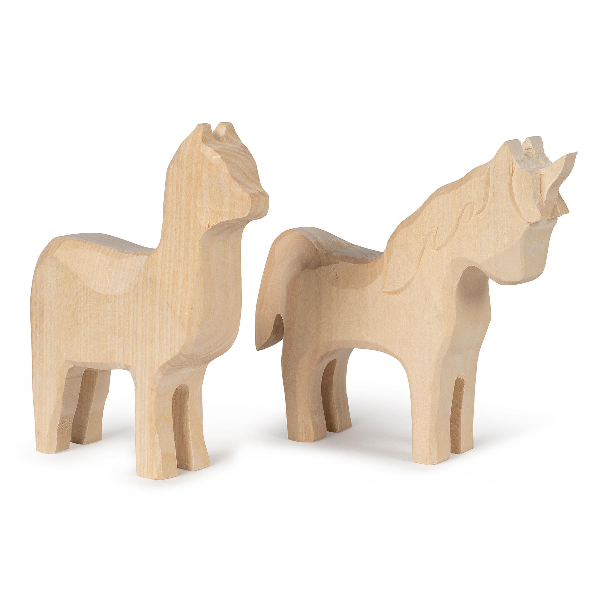 Due figure in legno intagliate a mano - lama e unicorno - in legno di tiglio da colorare, ideali per le mani creative dei bambini