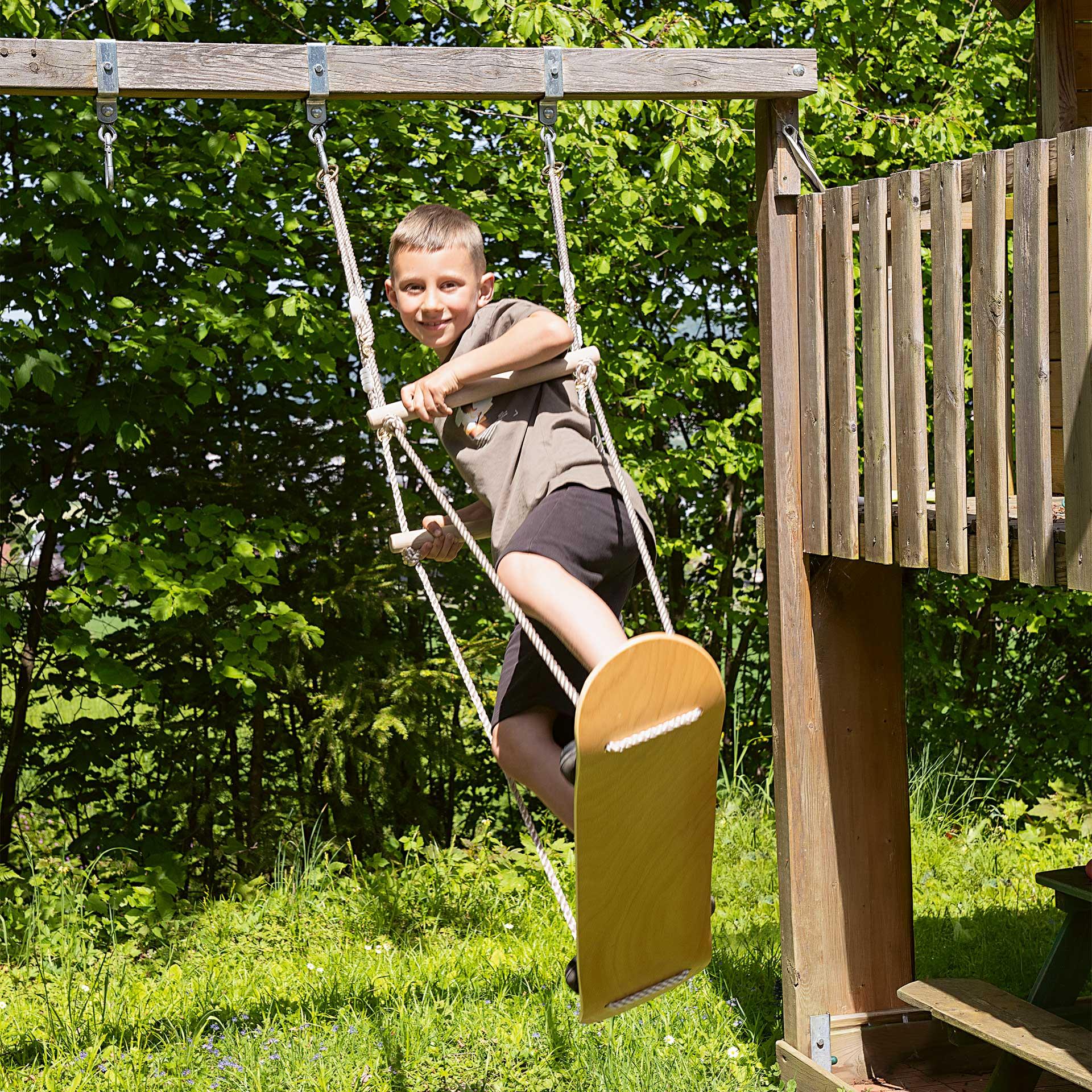 Kinderschaukel im Skateboard-Design mit Handgriffen und Antirutschmatte, geeignet zum Sitzen und Stehen