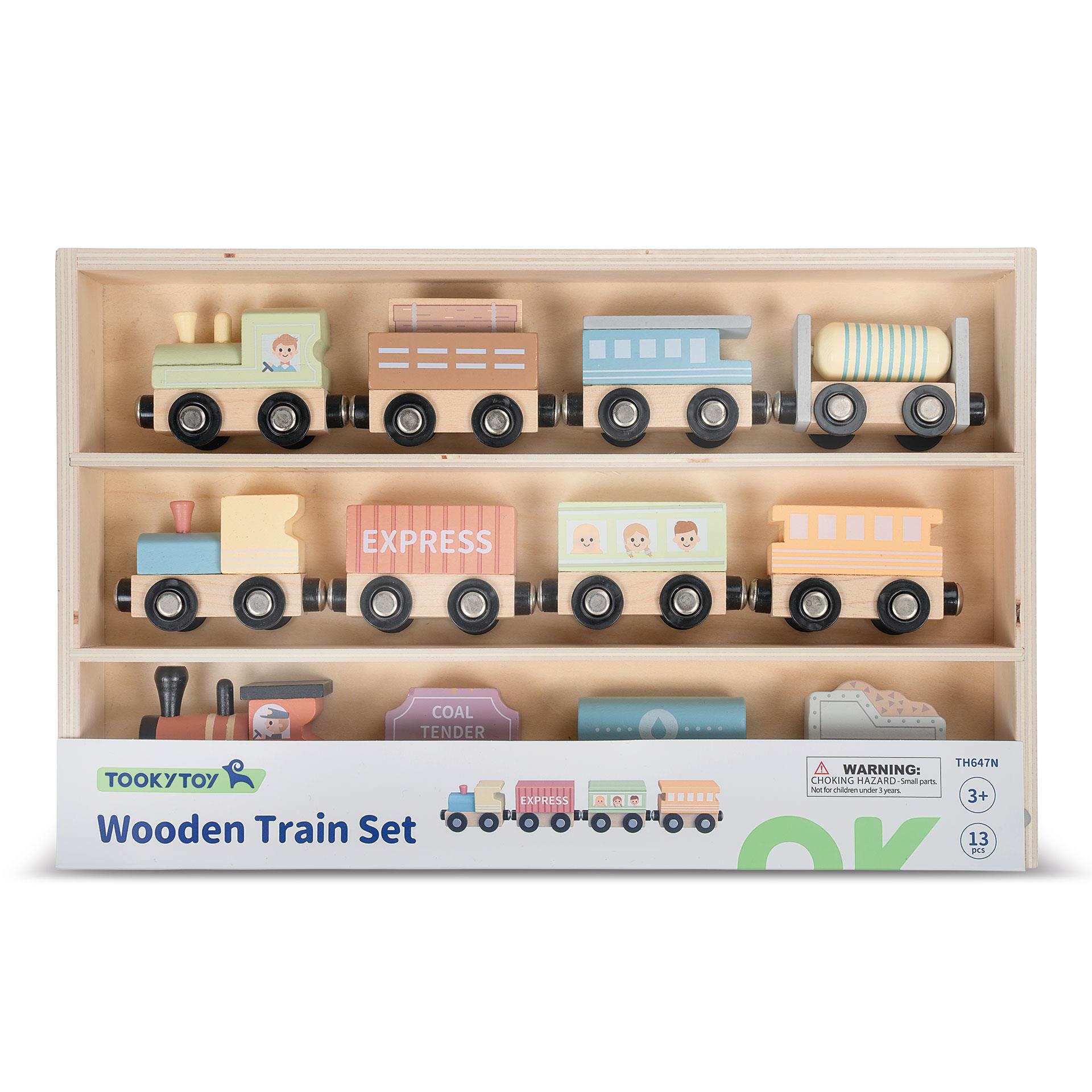 Set di trenini in legno 12 pezzi con 3 locomotive e 9 vagoni