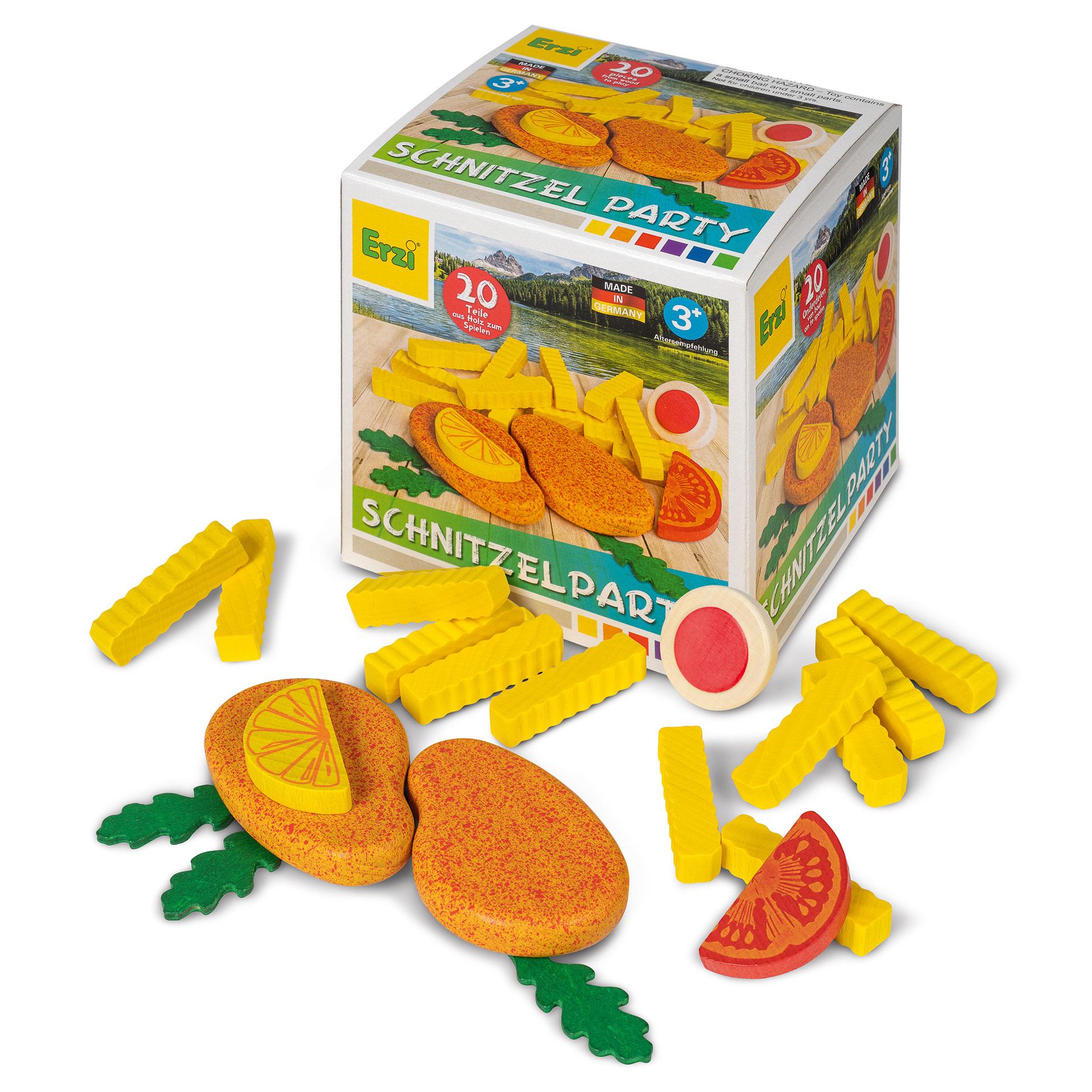 Holzspielset Schnitzel & Pommes mit 20 Teilen: inkl. Schnitzel mit Zitrone, Pommes, Tomate, Ei und Petersilie