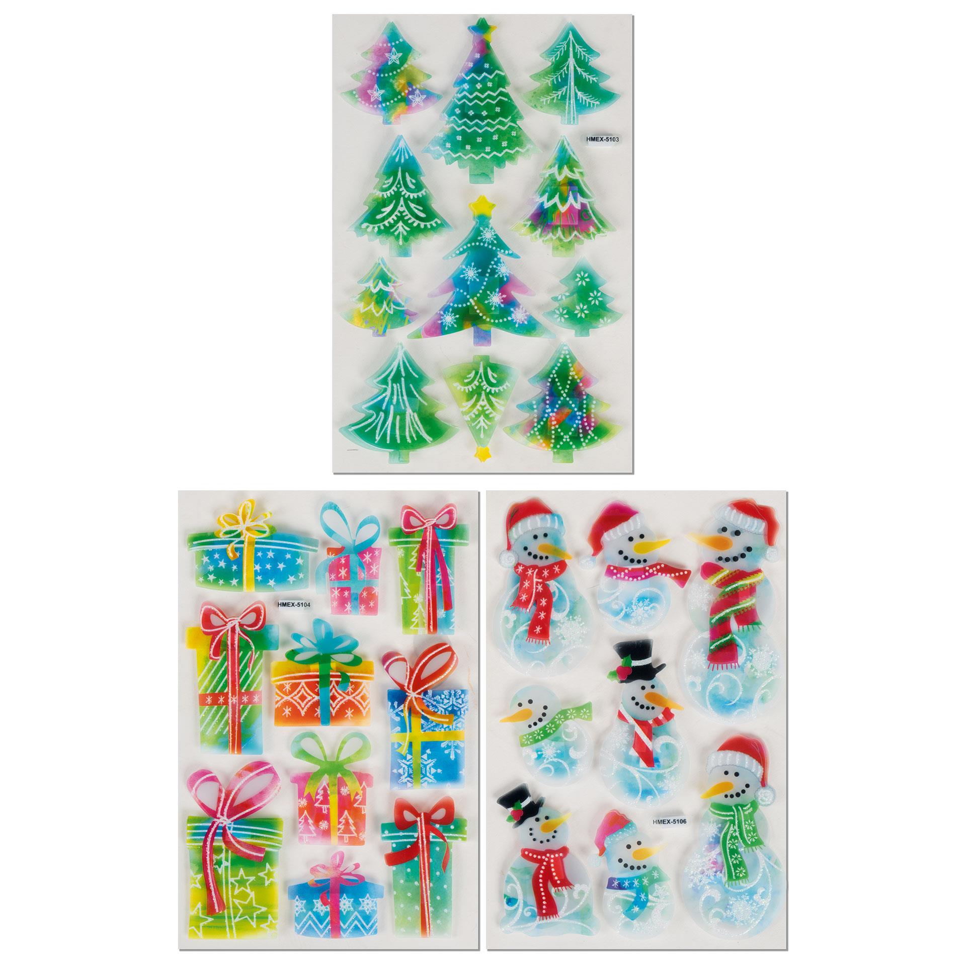9 Bögen mit holografischen Weihnachtsstickern: Tannenbäume, Geschenke und Schneemänner in glitzernden Farben – ideal zum Basteln, Dekorieren und Verzieren