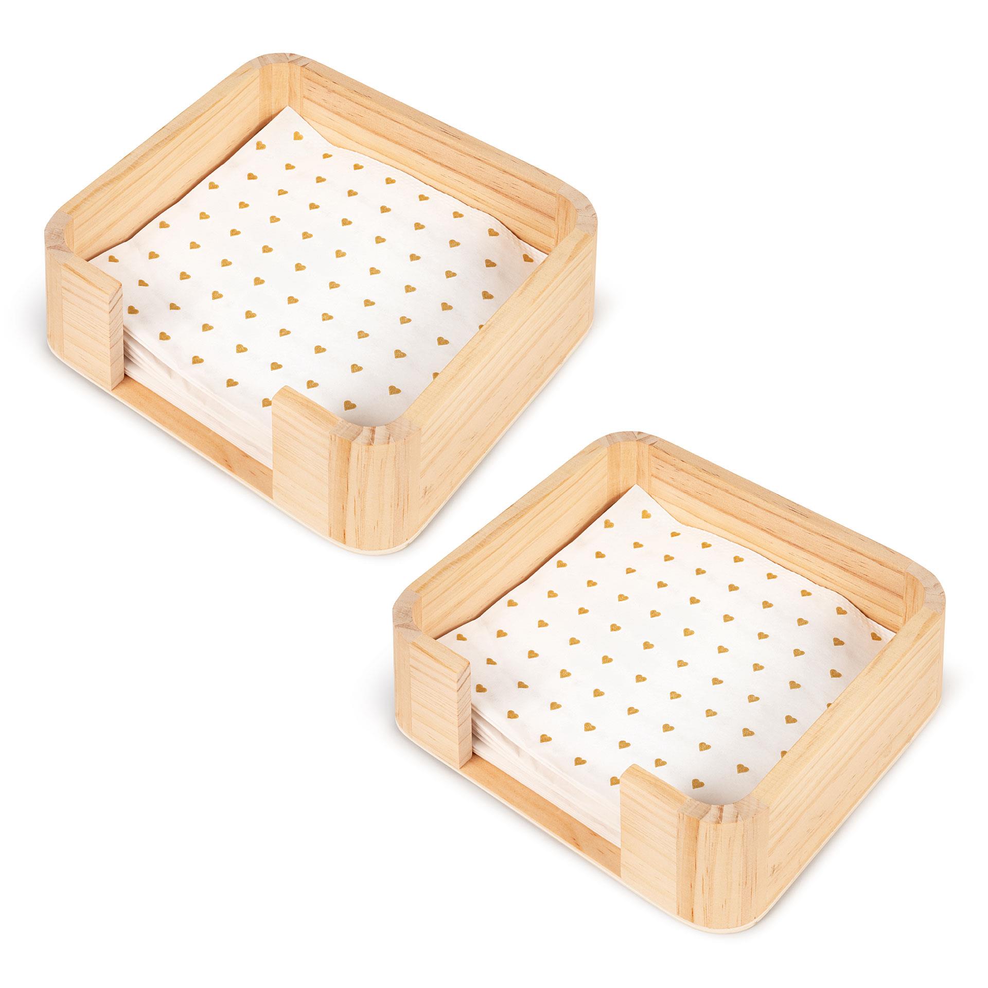Zwei naturbelassene Serviettenhalter aus Holz zum kreativen Bemalen, im Set zu je 2 Stück