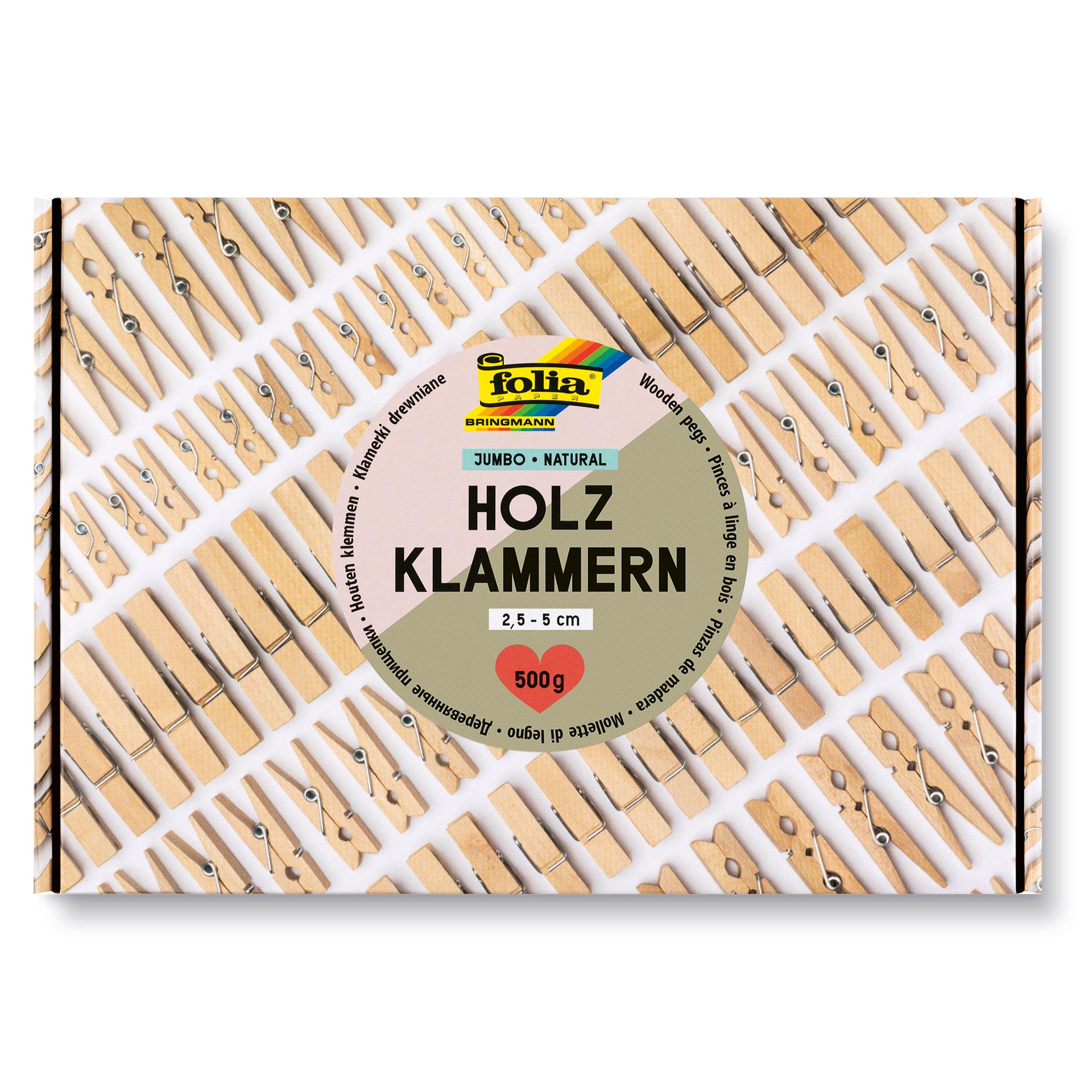 Kartonbox mit naturfarbenen Mini-Holzklammern aus Holz, ideal zum Basteln und Dekorieren