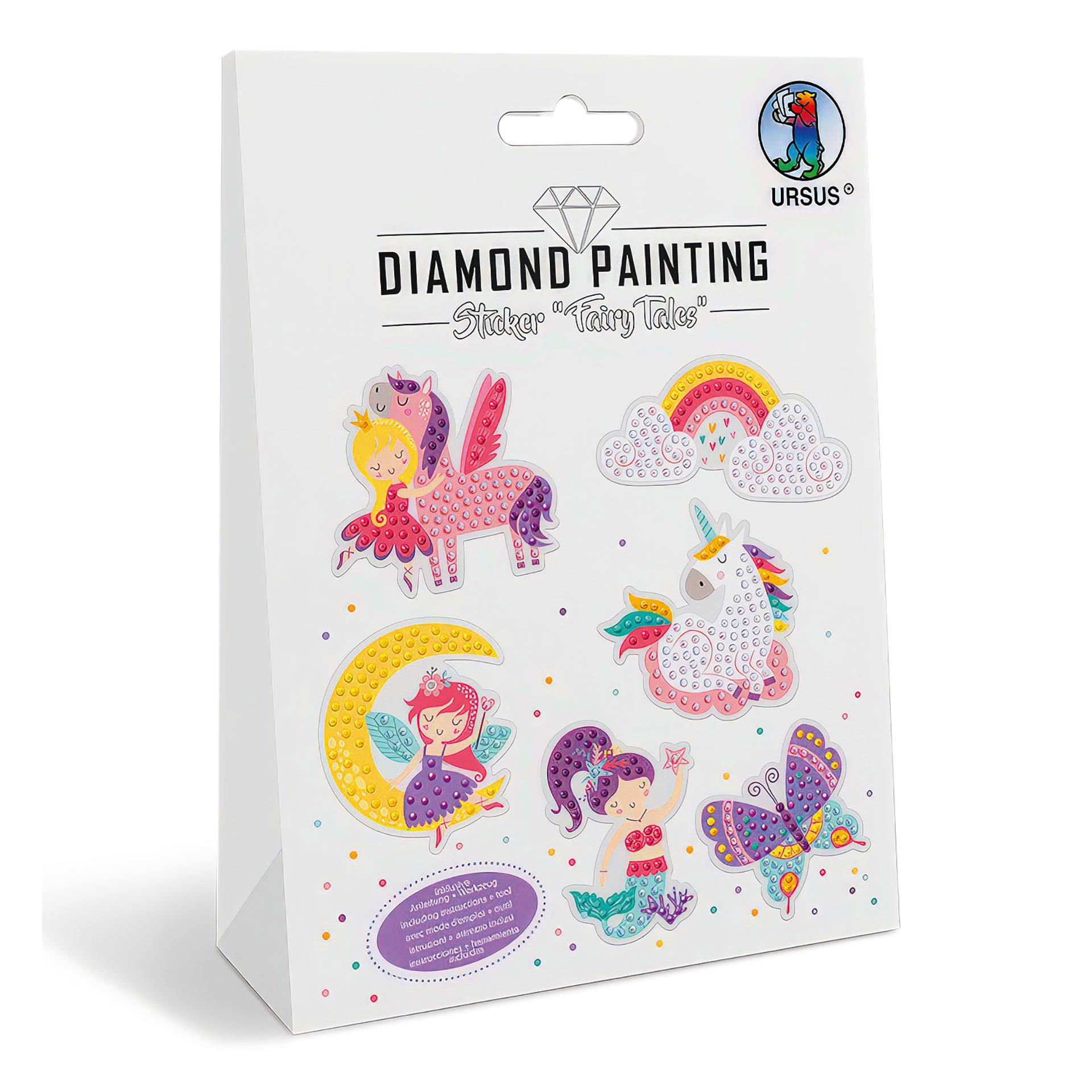 Diamond Painting Sticker Set mit Einhorn, Fee, Meerjungfrau, Regenbogen und Schmetterling
