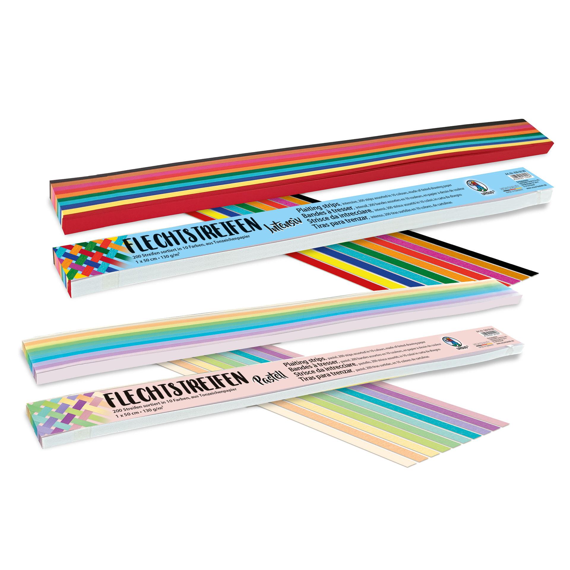 Bunte Flechtstreifen aus Papier in kräftigen und pastelligen Farben