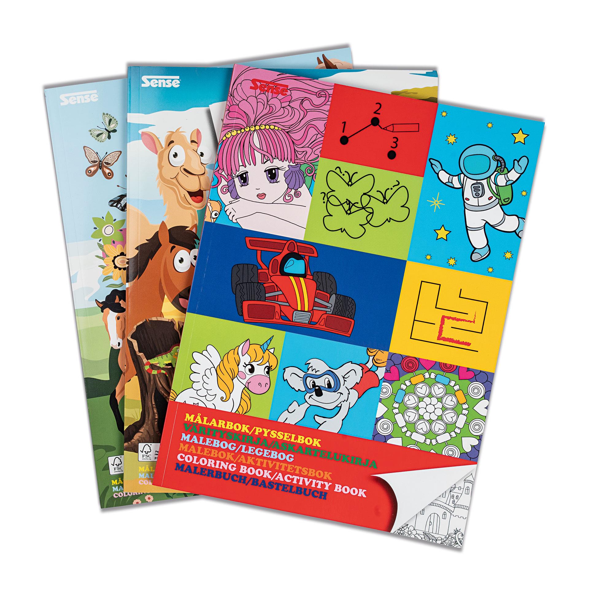 3-teiliges Mal- und Aktivitätsbuchset für Kinder mit Ausmalbildern, Rätseln, Labyrinthen und Tieren, Fahrzeugen und Pferden als Motivwelten