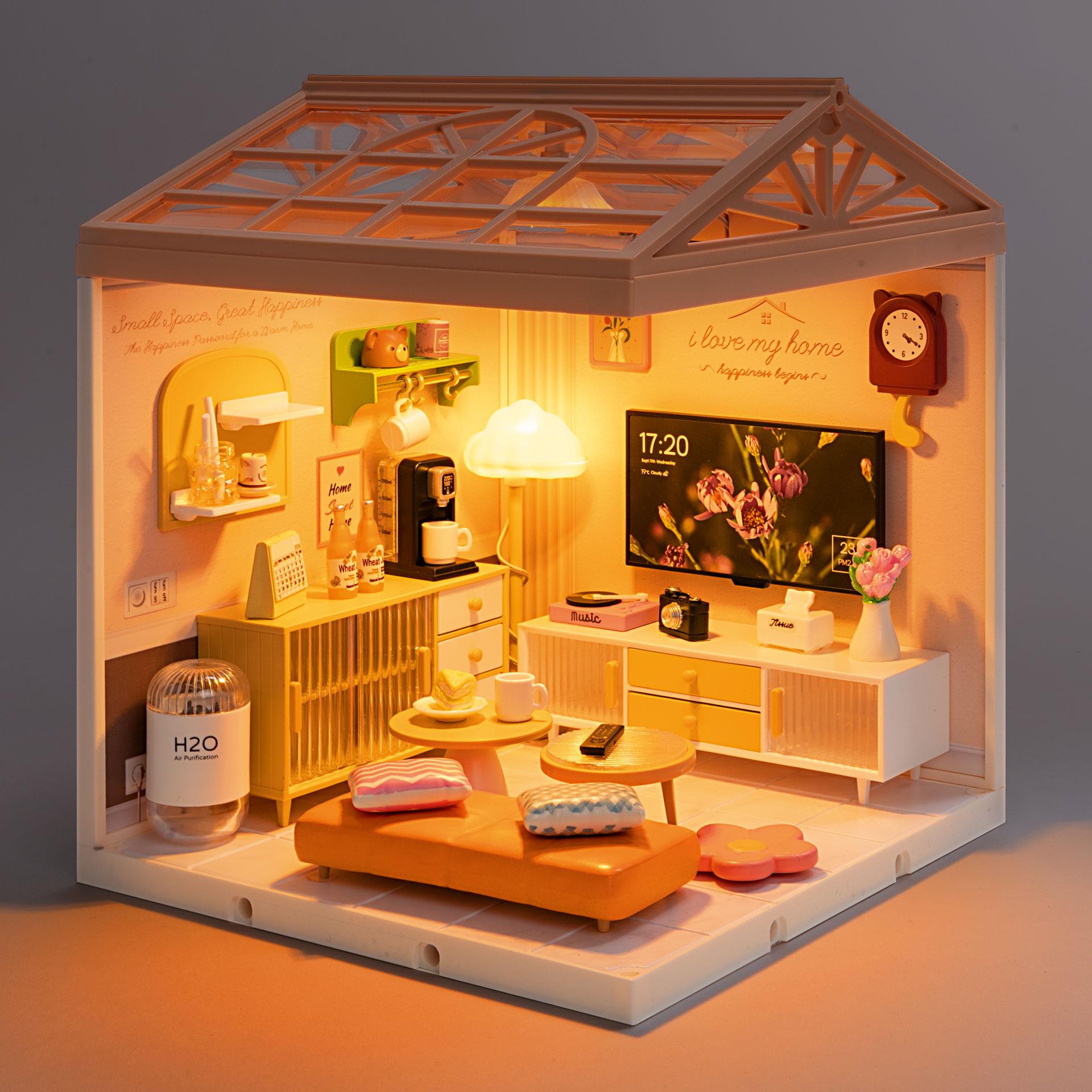 Miniaturhaus Wohnzimmer mit LED-Beleuchtung – als DIY-Bausatz