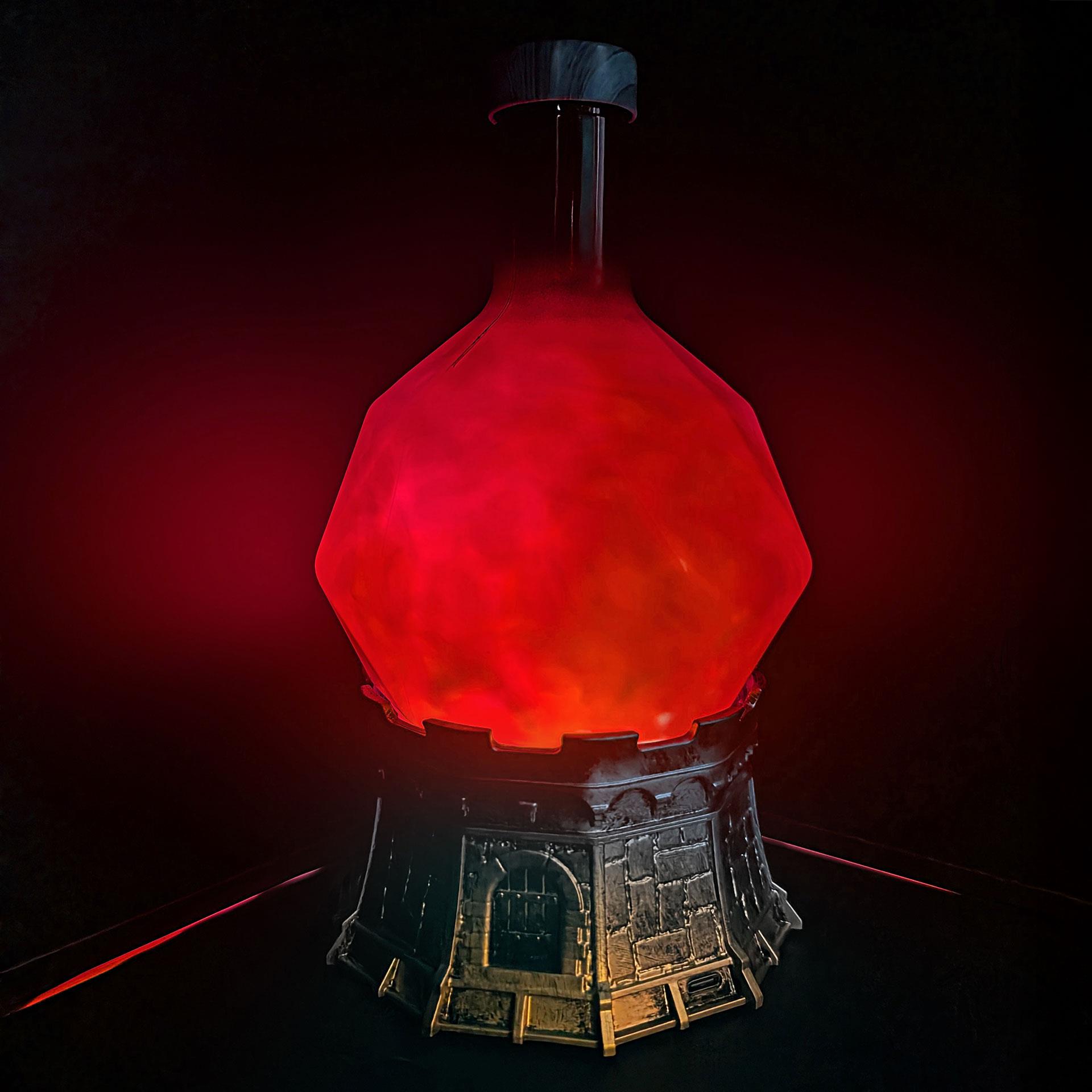 Rote Halloween Leuchte in Form einer Zaubertrankflasche mit wirbelndem Licht