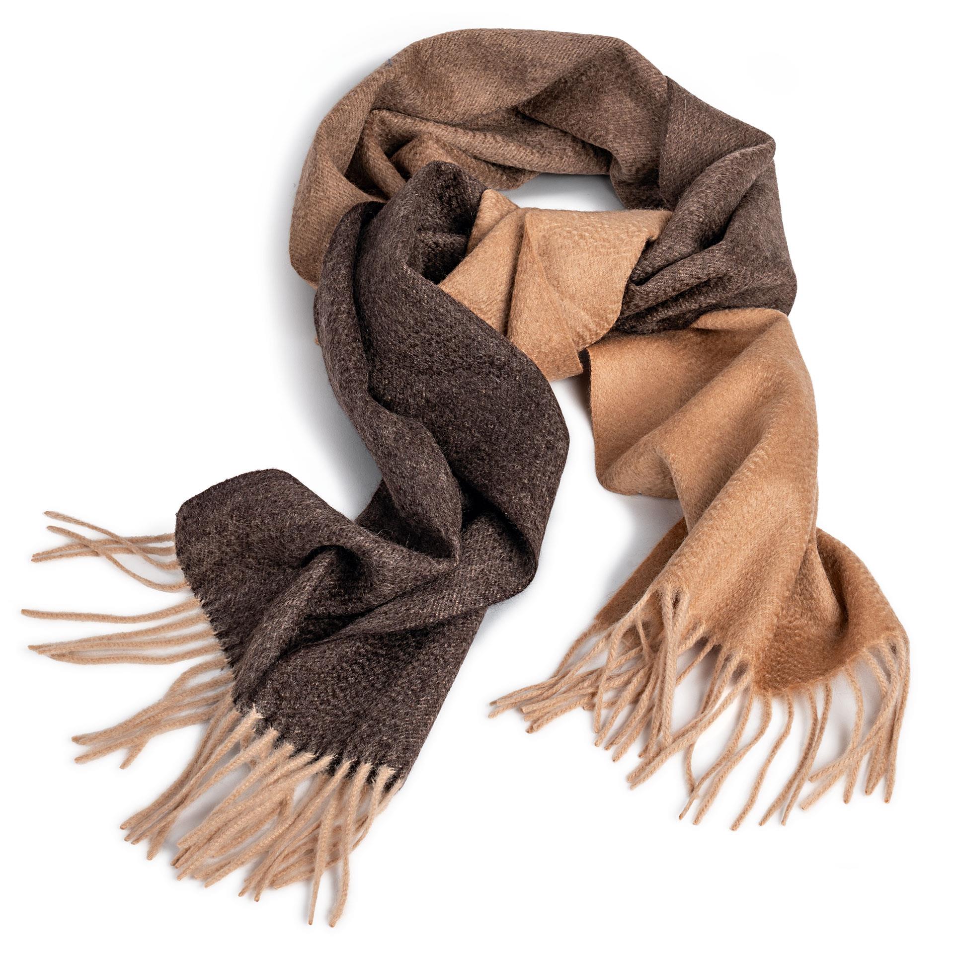 Kaschmirschal in Beige/Braun mit Double-Face-Optik und Franse