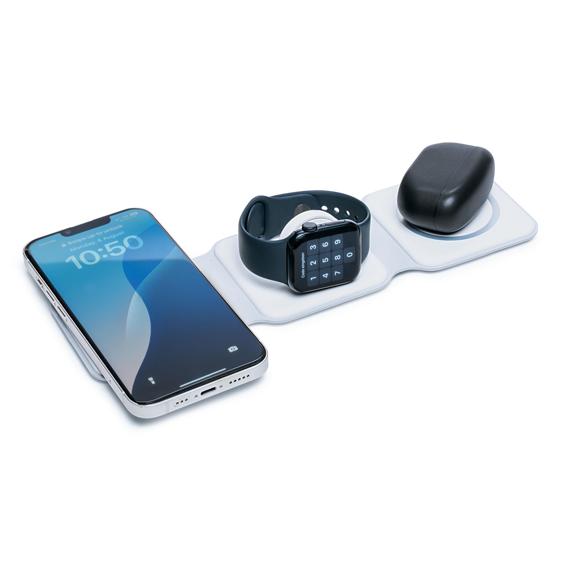 Faltbares 3-in-1 Wireless-Ladegerät mit Magnetfunktion, geeignet für iPhone, iWatch und AirPods, mit USB-C Anschluss