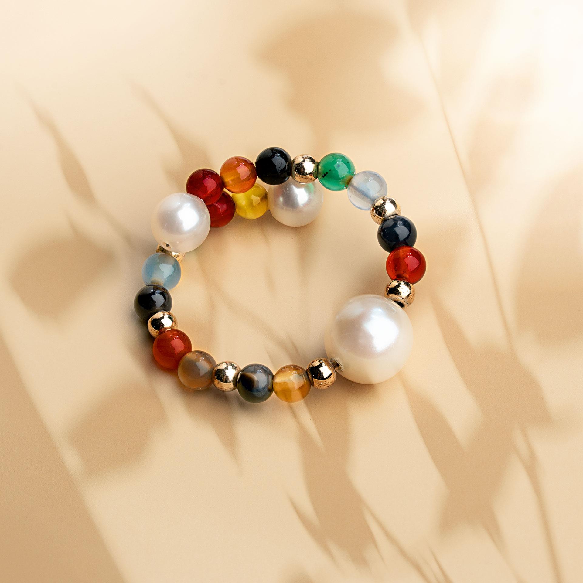 Fingerring Perlen und bunte Achatsteine