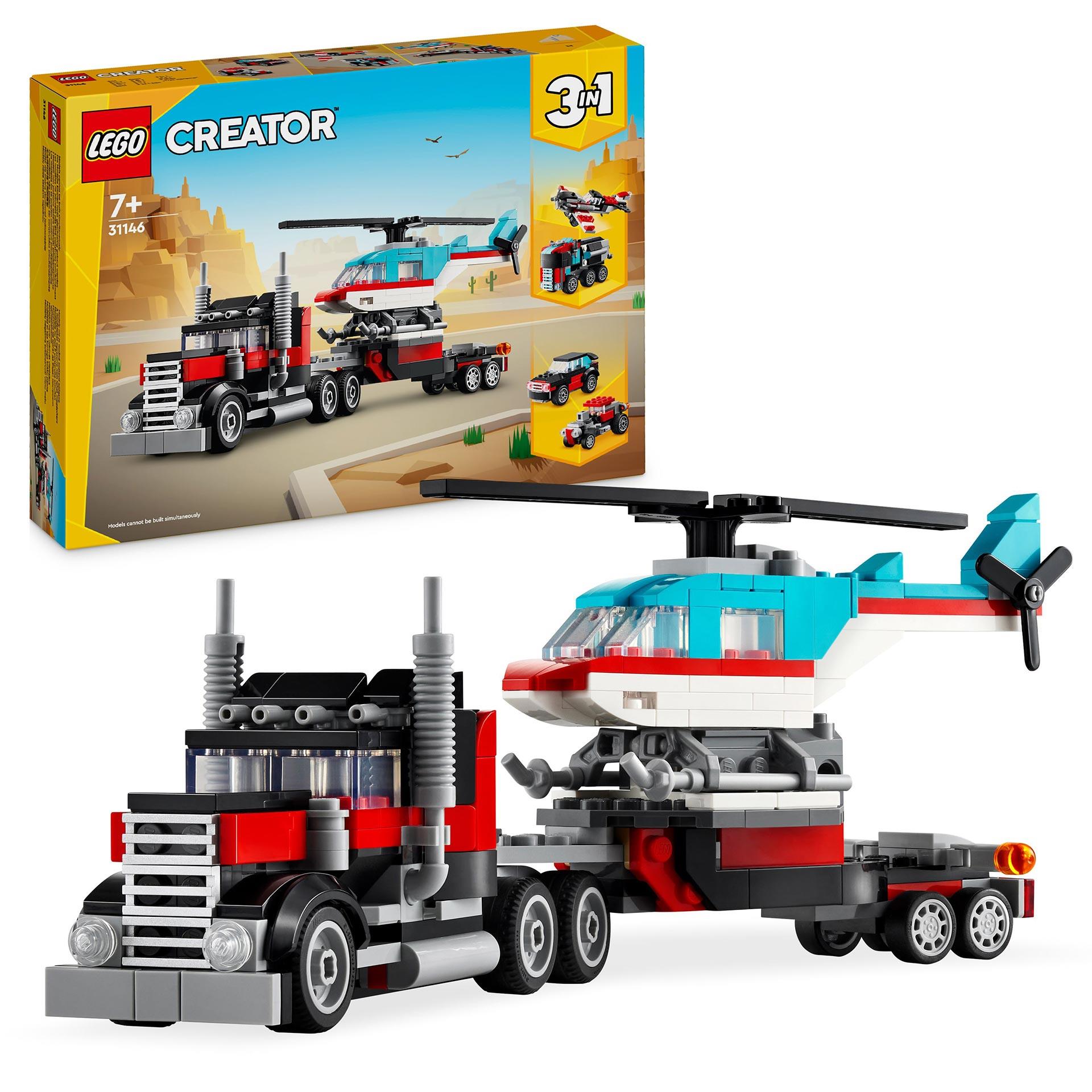 LEGO Creator 3in1 Tieflader mit Hubschrauber, LKW-Spielzeug