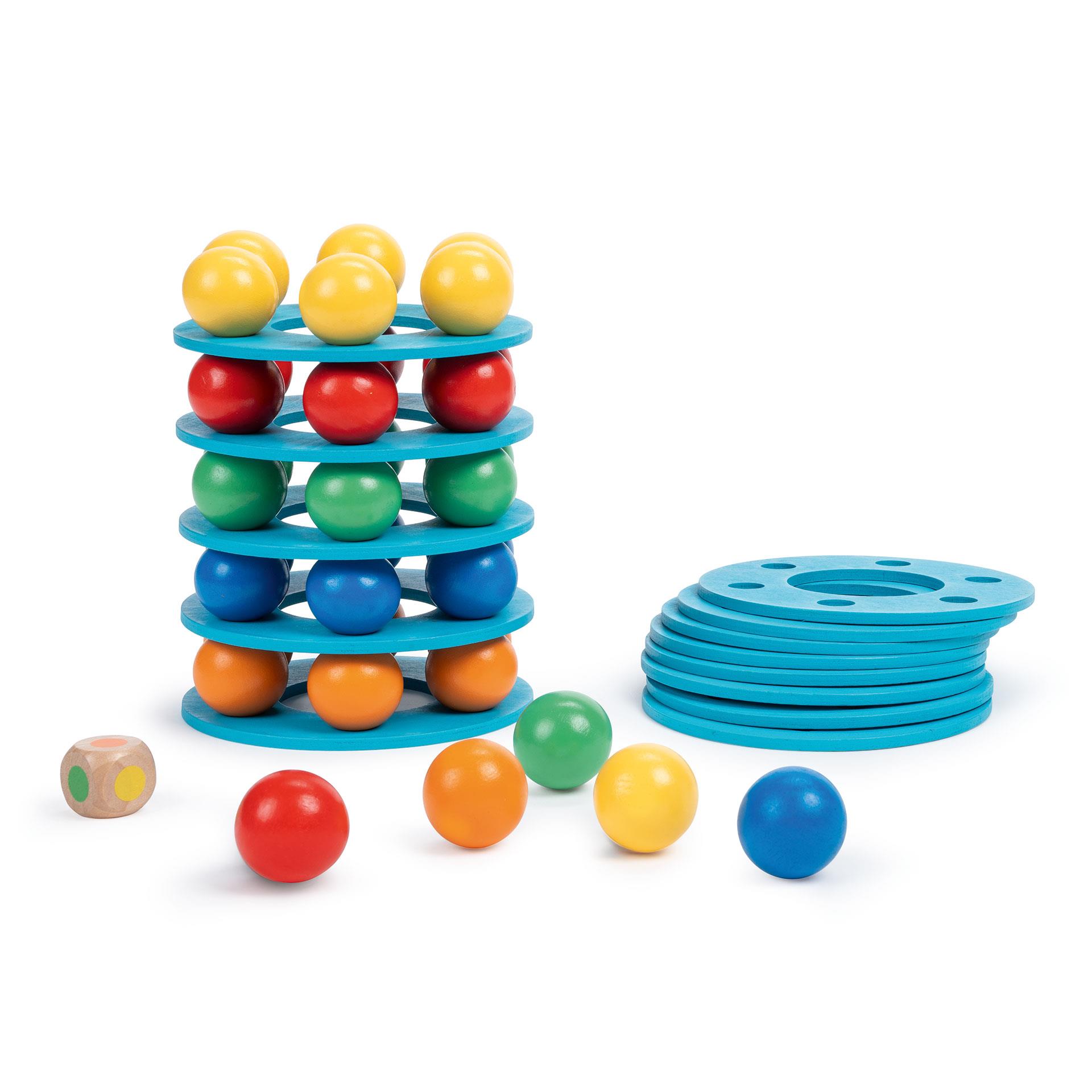 Regenbogen Kugelturm mit bunten Kugeln, Ringen und Farbwürfel zum Stapeln